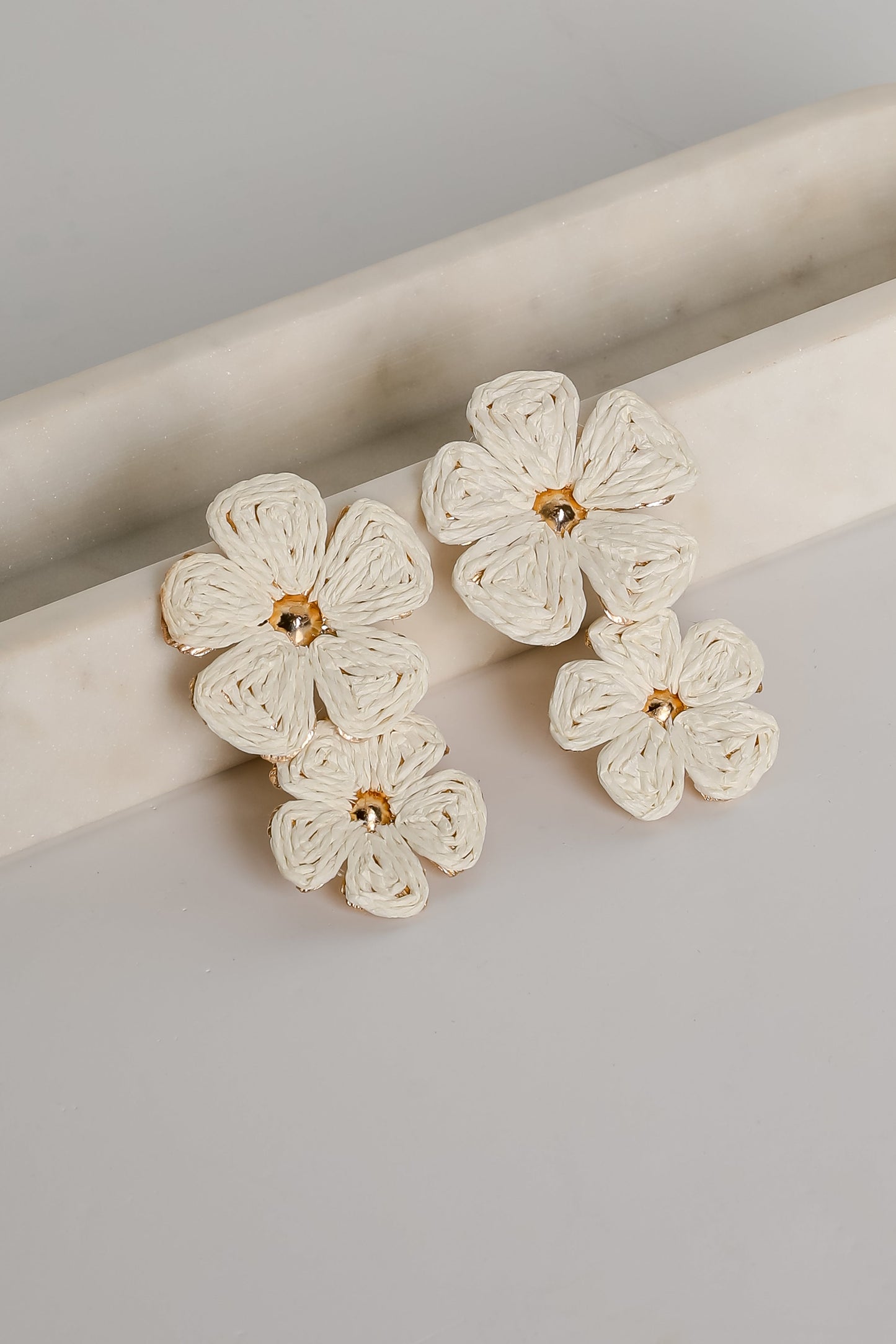 FINAL SALE - Gracie Straw Flower Drop Earrings