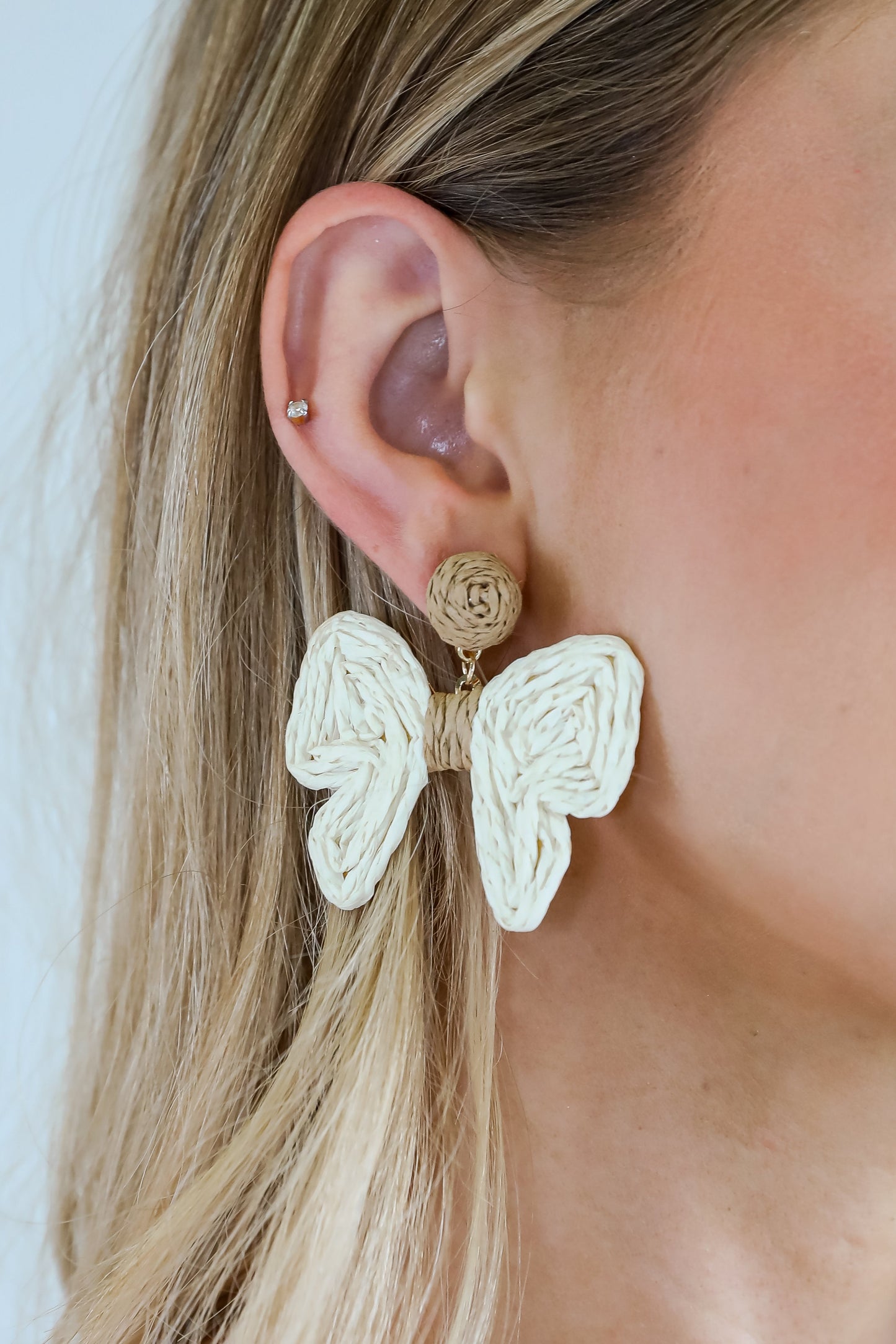 FINAL SALE - Olivia Cream Straw Bow Earrings