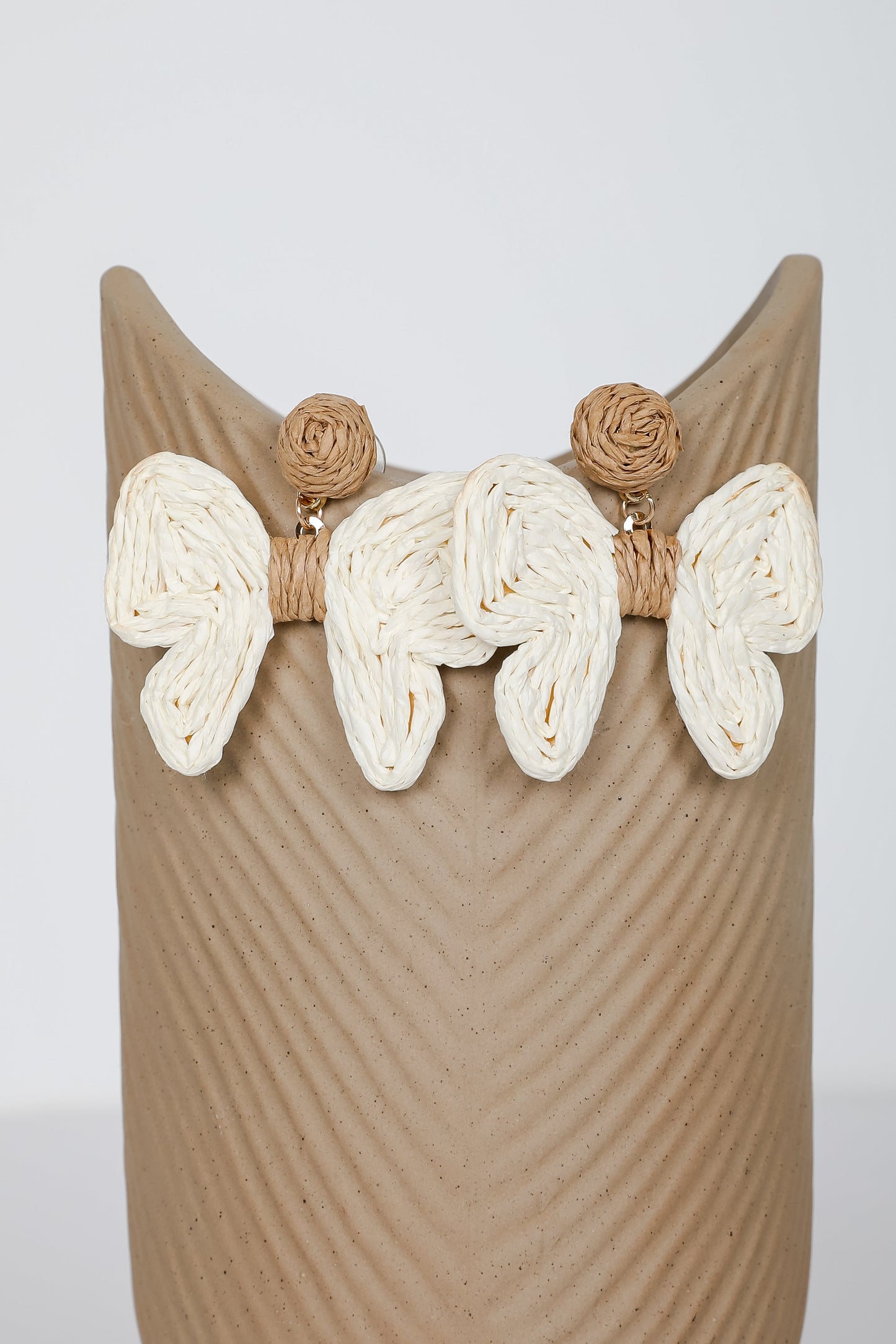 FINAL SALE - Olivia Cream Straw Bow Earrings