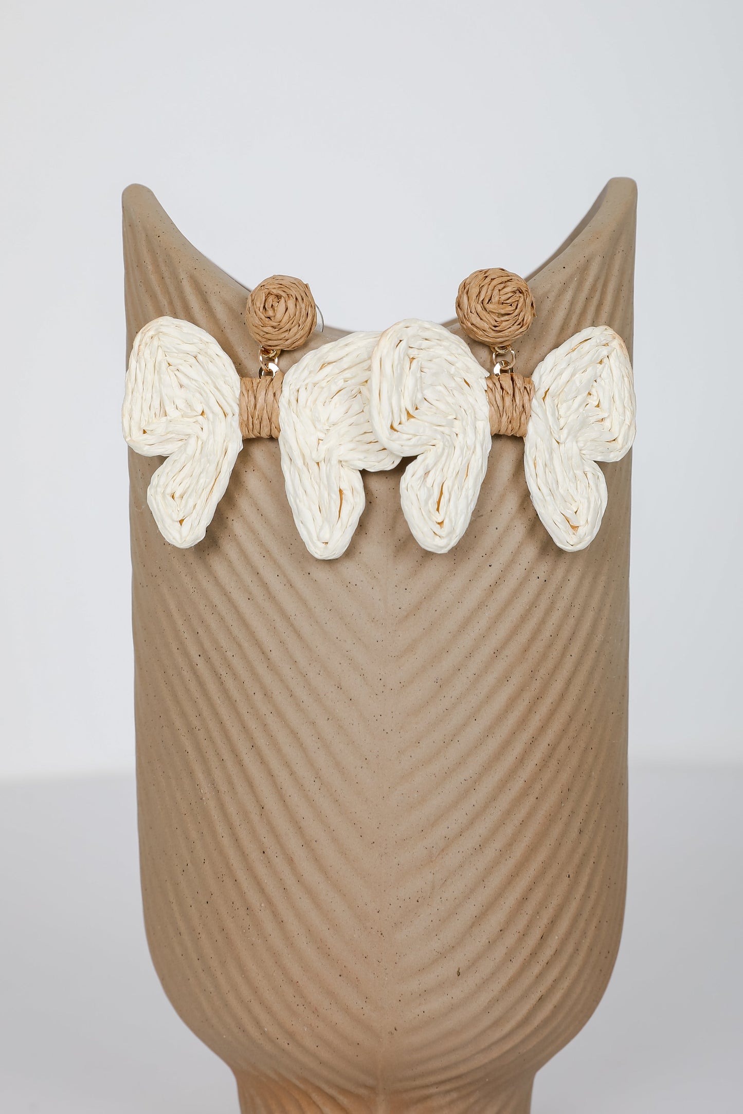 FINAL SALE - Olivia Cream Straw Bow Earrings