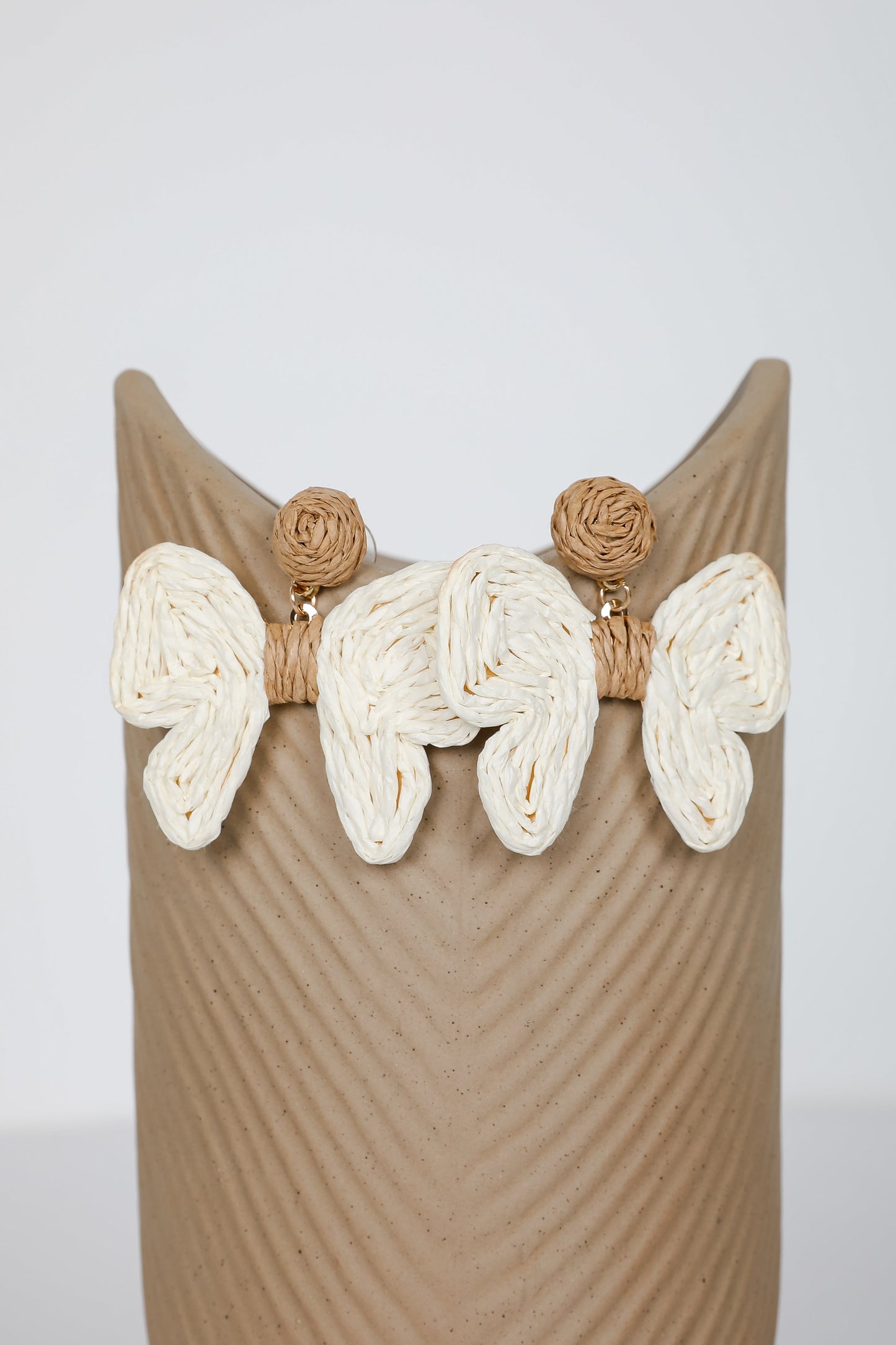 FINAL SALE - Olivia Cream Straw Bow Earrings