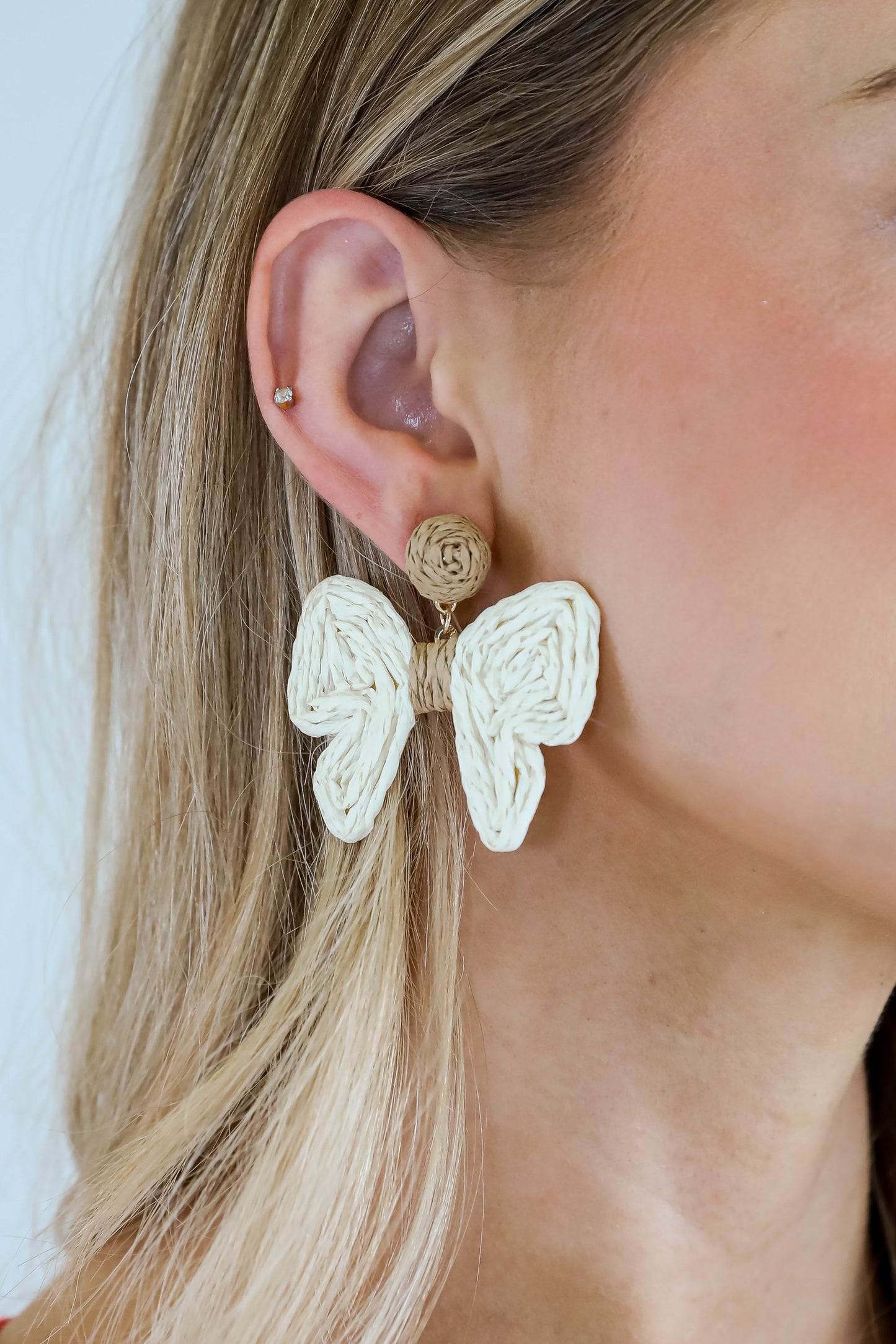 FINAL SALE - Olivia Cream Straw Bow Earrings