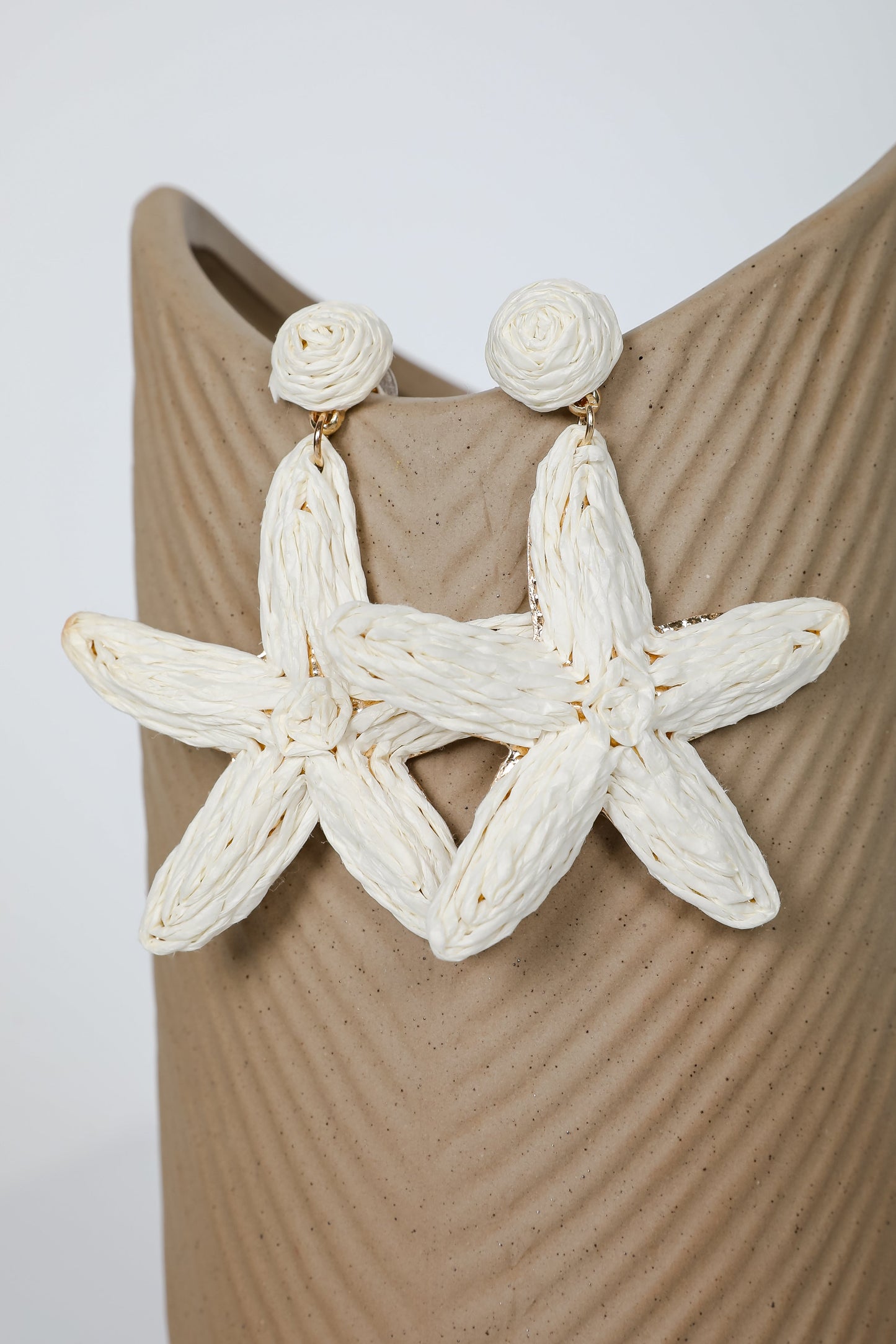 FINAL SALE - Elaine Cream Straw Flower Earrings