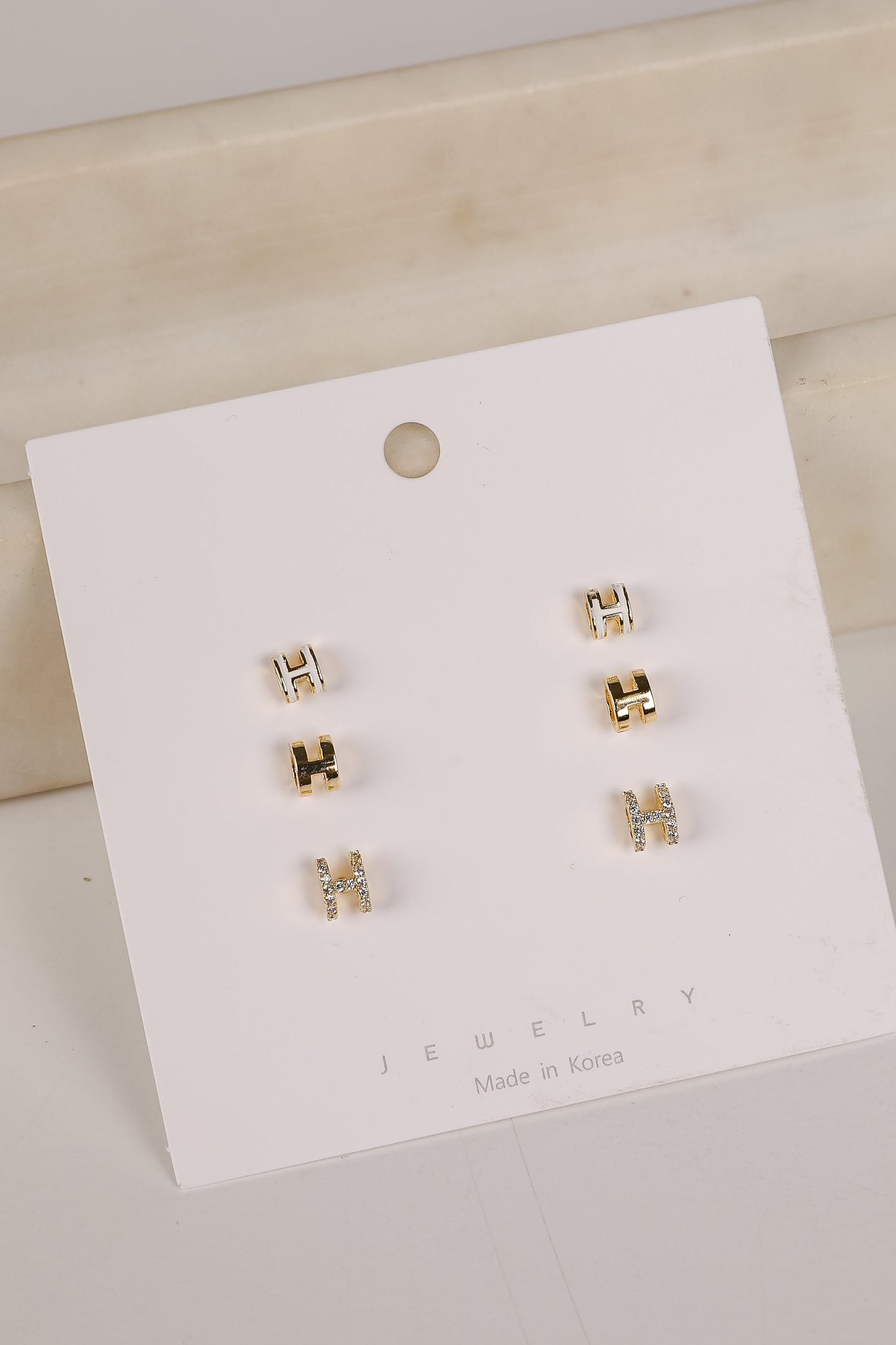 Hadley Gold "H" Stud Earring Set