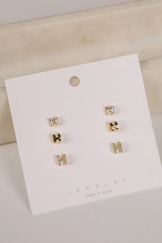 Hadley Gold "H" Stud Earring Set