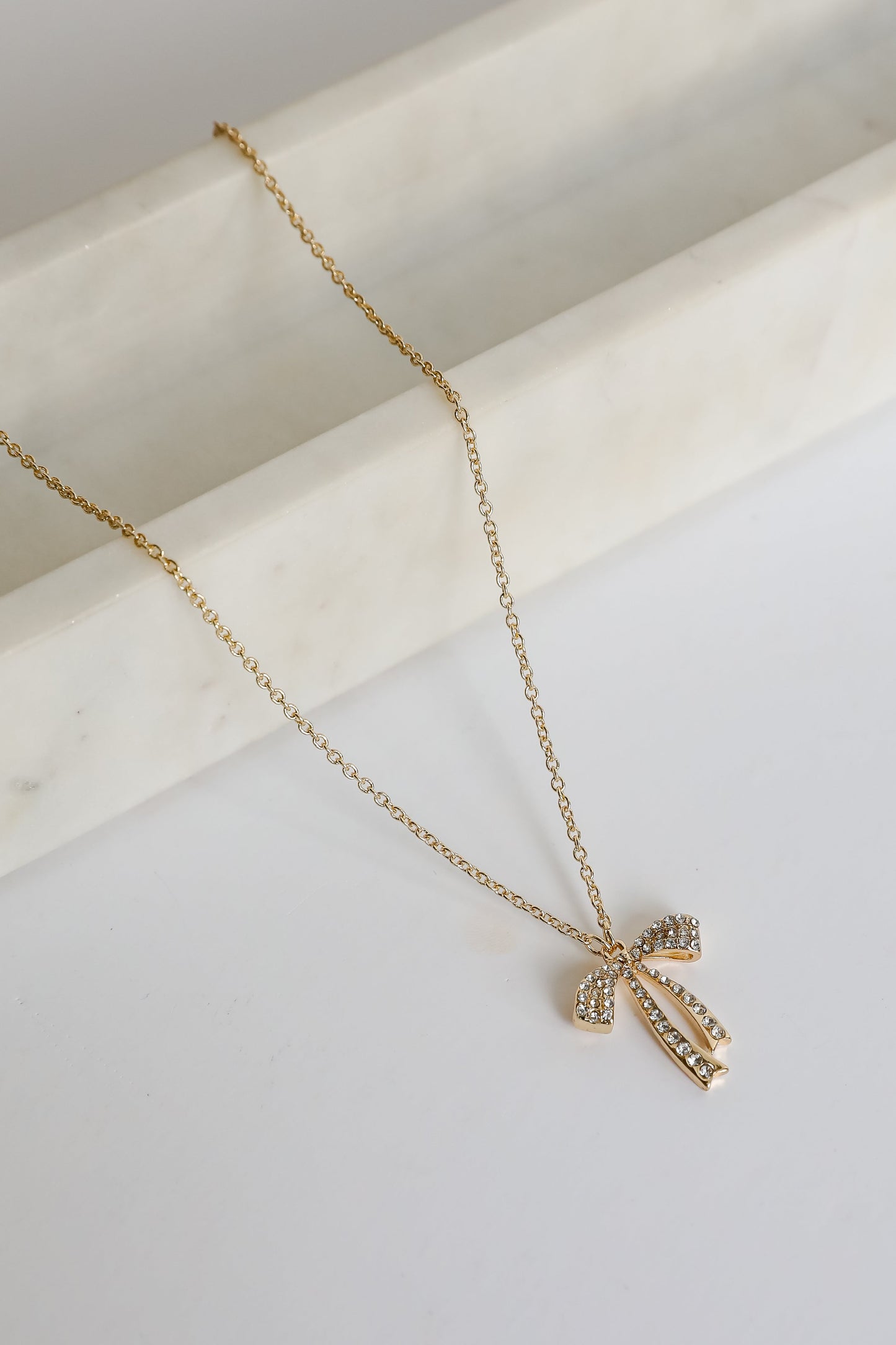 Camila Gold Rhinestone Bow Charm Necklace