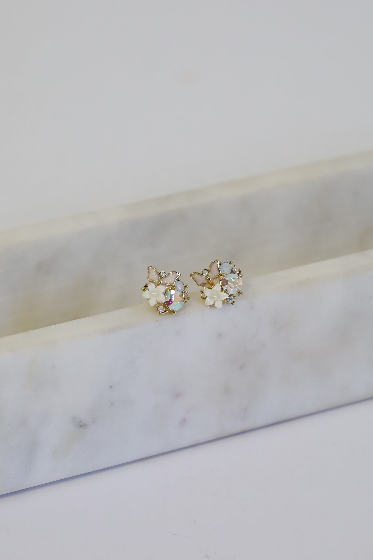 FINAL SALE - Lilly Gold Floral + Butterfly Stud Earrings