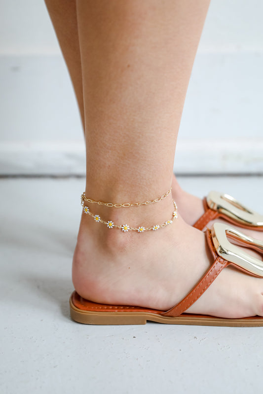 Rachel Gold Flower Charm Layered Anklet