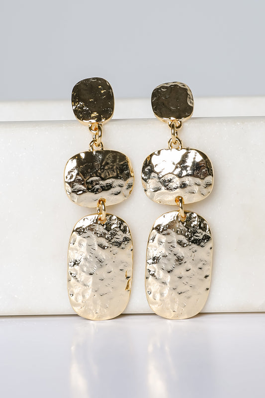 Caroline Gold Hammered Drop Earrings