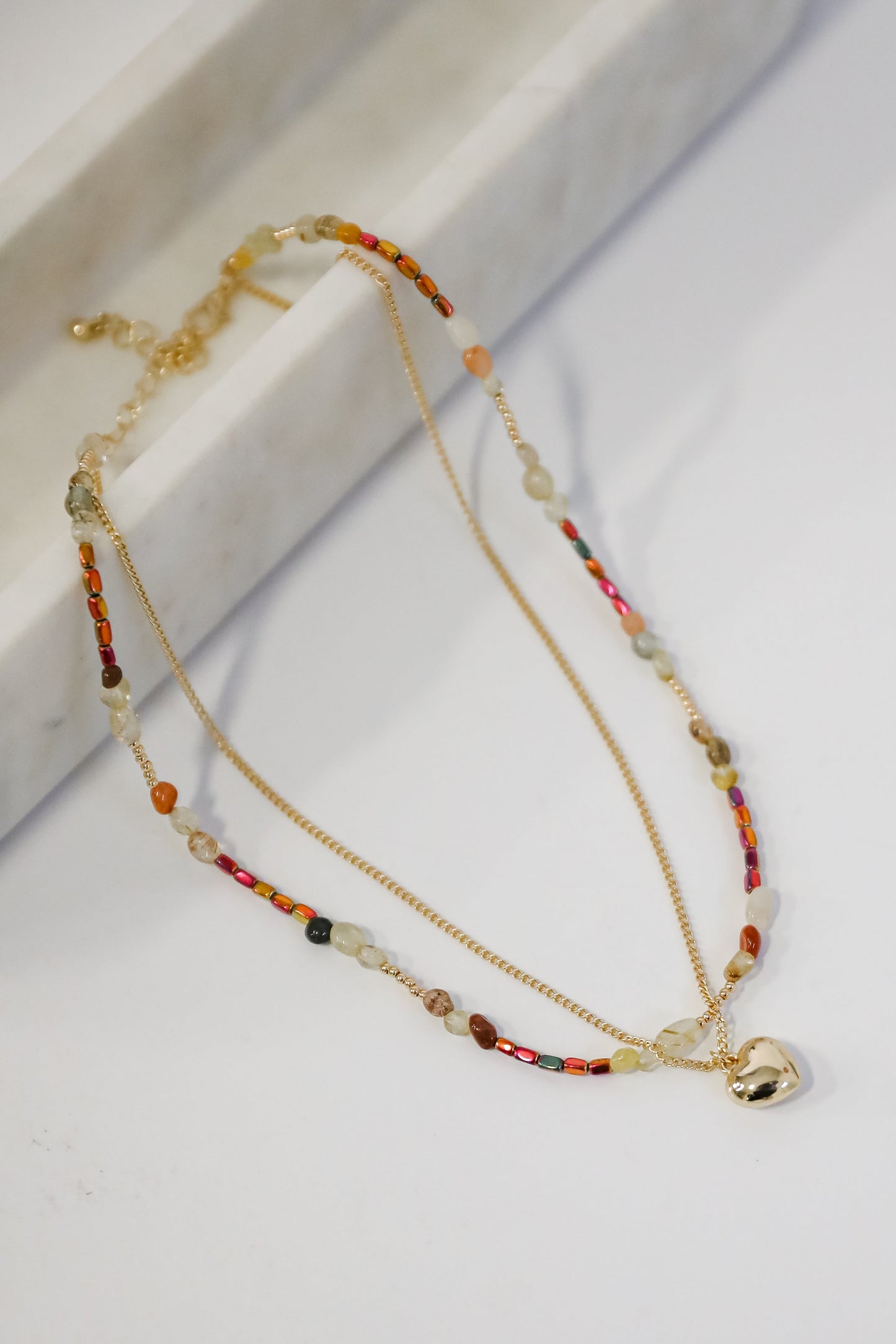 FINAL SALE - Sierra Gold Beaded Heart Charm Layered Necklace