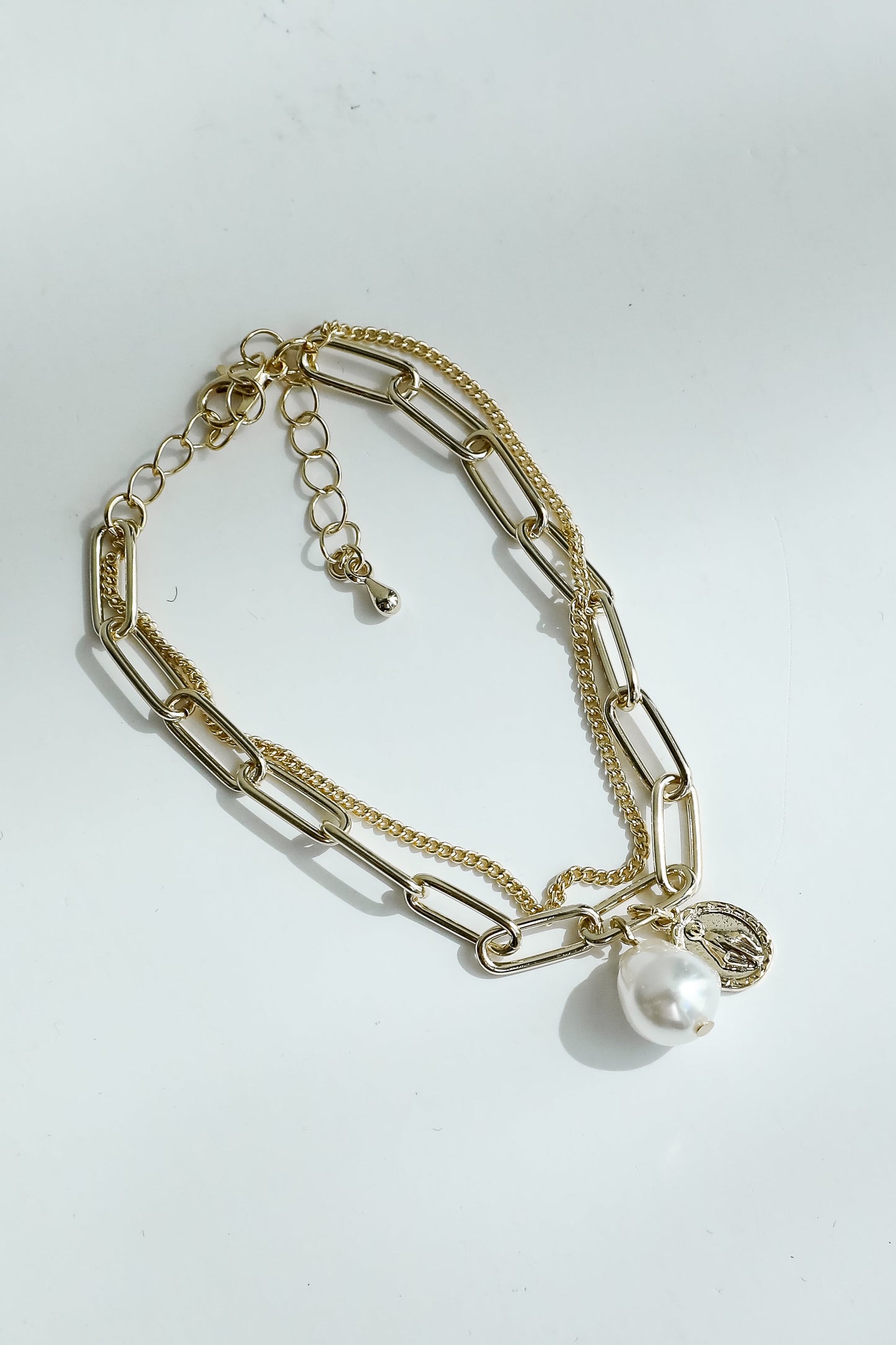 Oaklynn Gold Pearl Layered Chain Bracelet