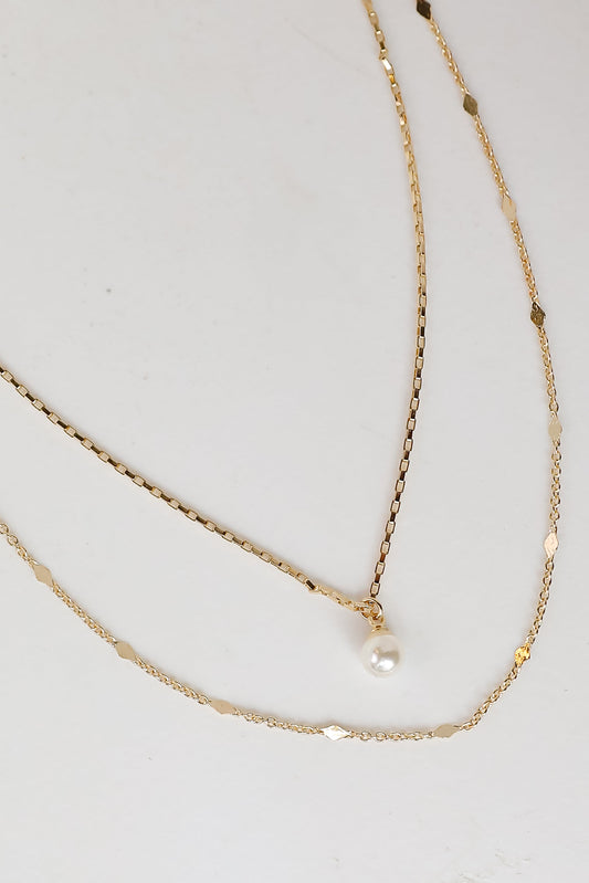 FINAL SALE - Courtney Gold Pearl Charm Layered Necklace