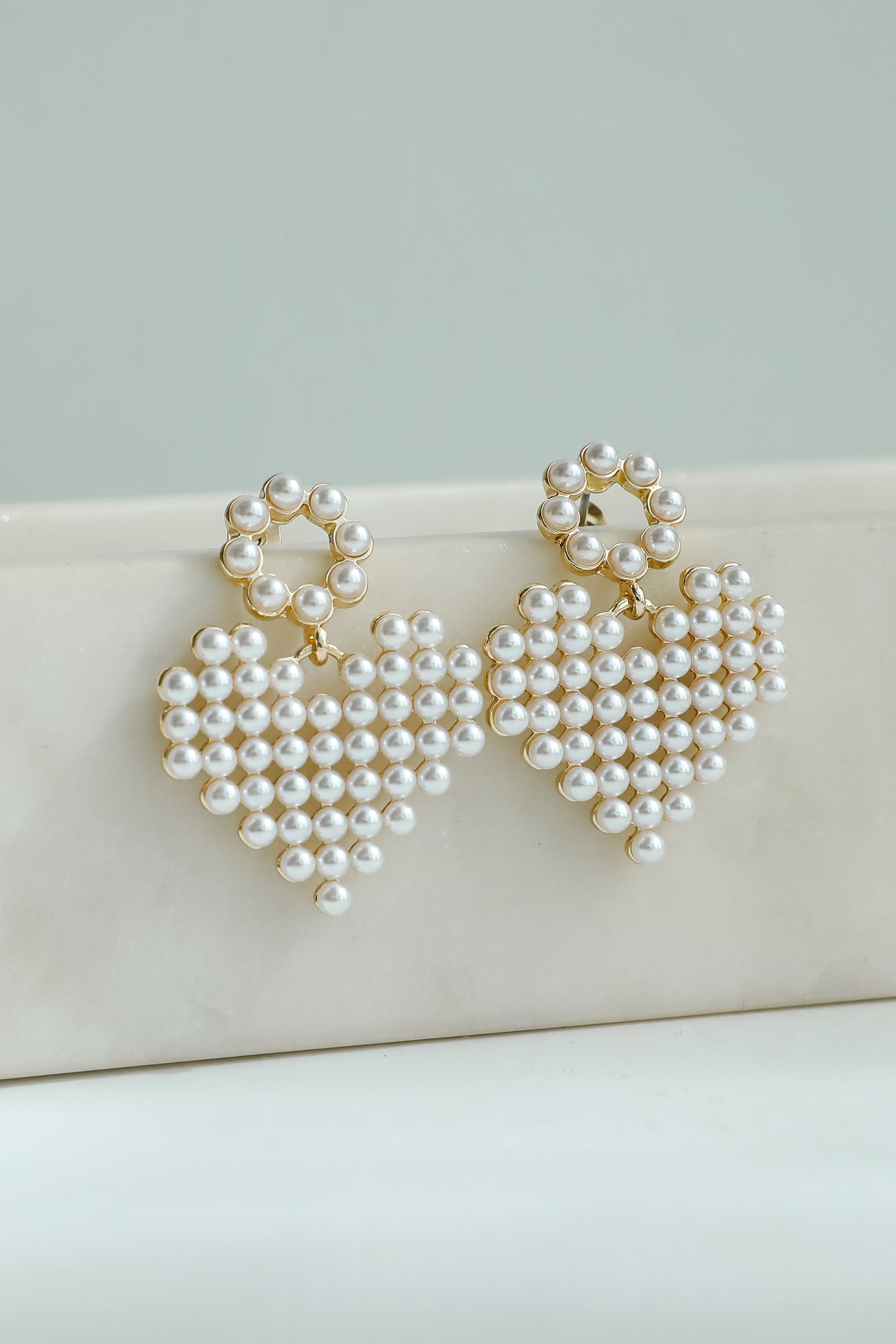 Lennon Gold Pearl Heart Drop Earrings