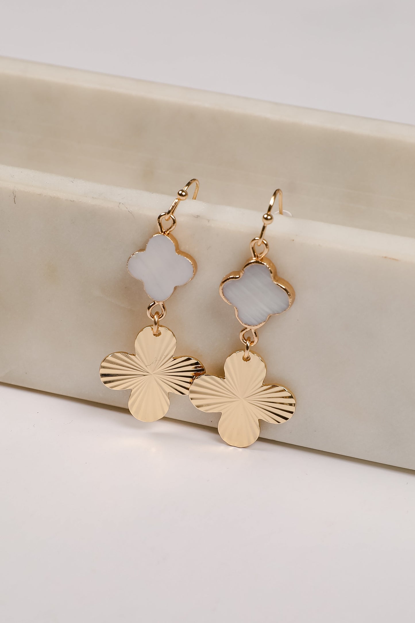 Lydia Gold Quatrefoil Drop Earrings