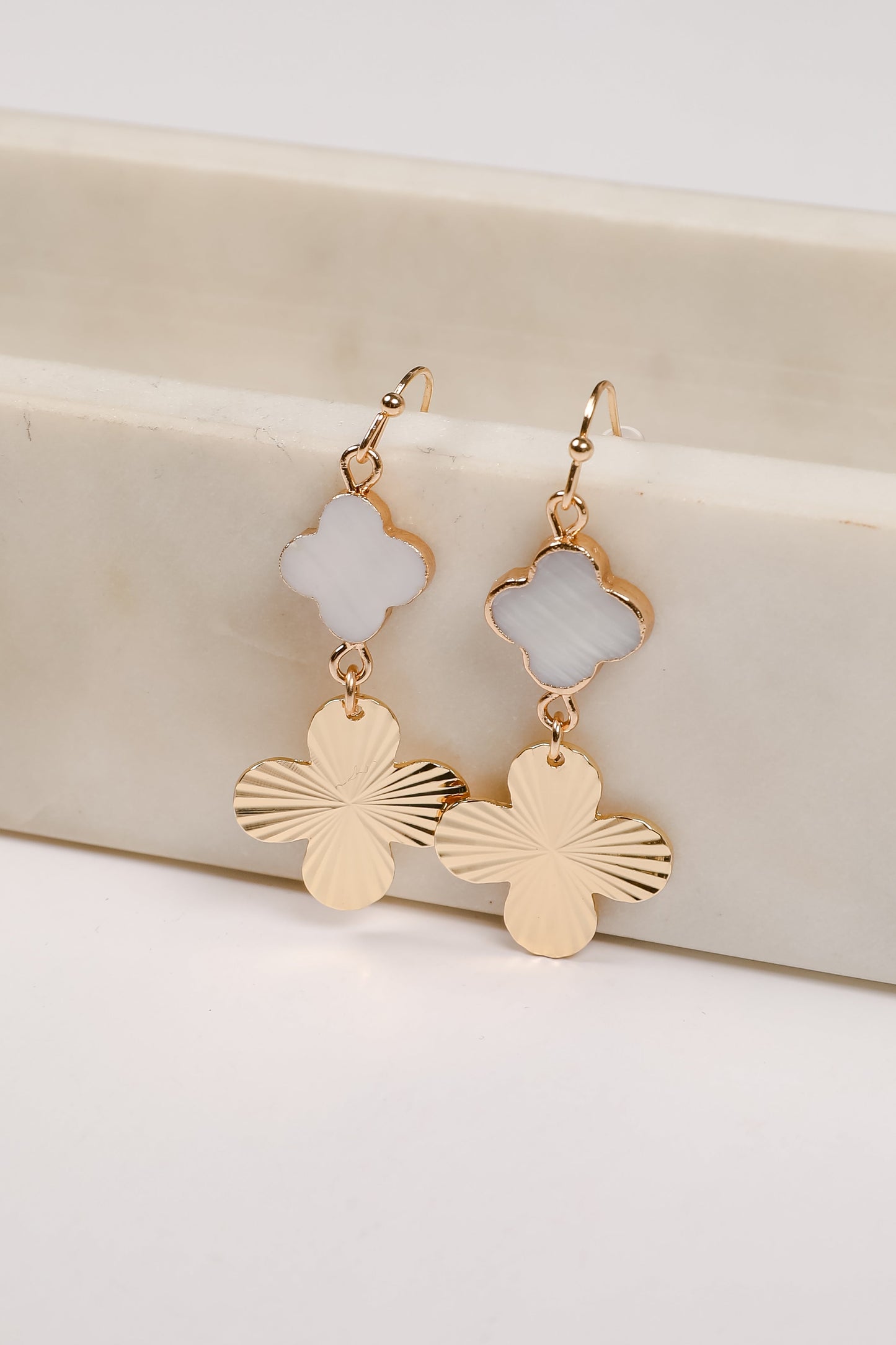 Lydia Gold Quatrefoil Drop Earrings