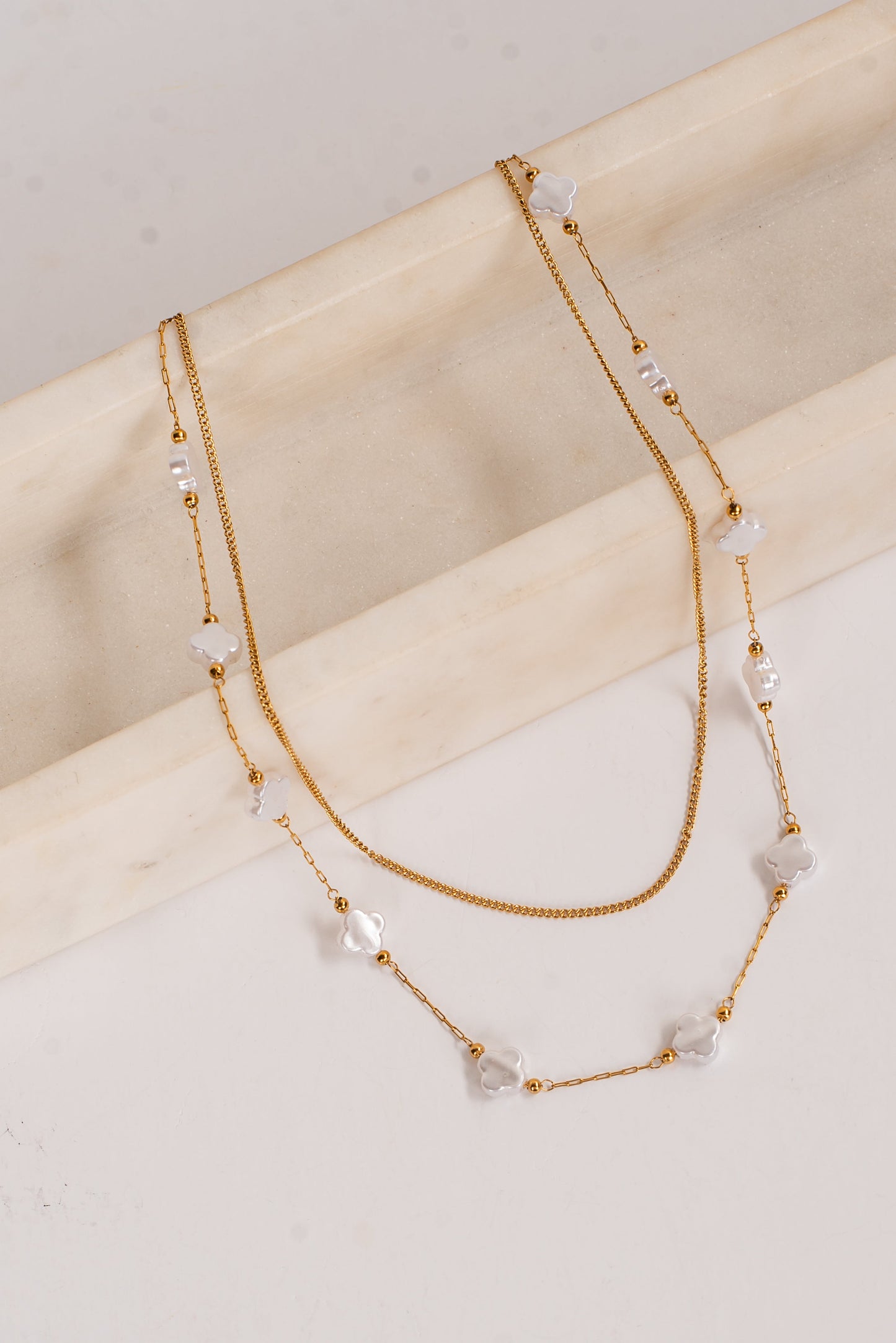 Kenzie Gold Pearl Quatrefoil Layered Necklace