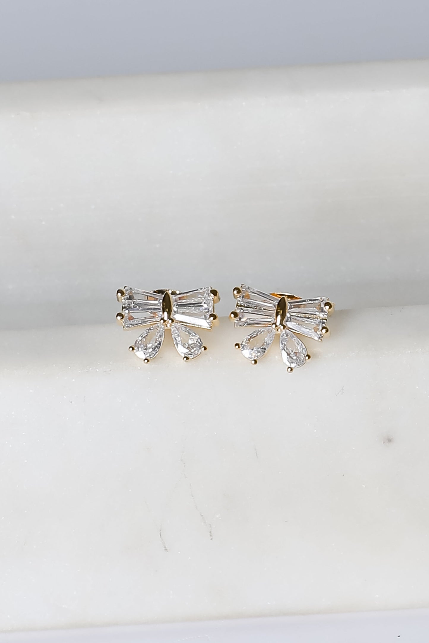 Madison Gold Rhinestone Bow Earrings