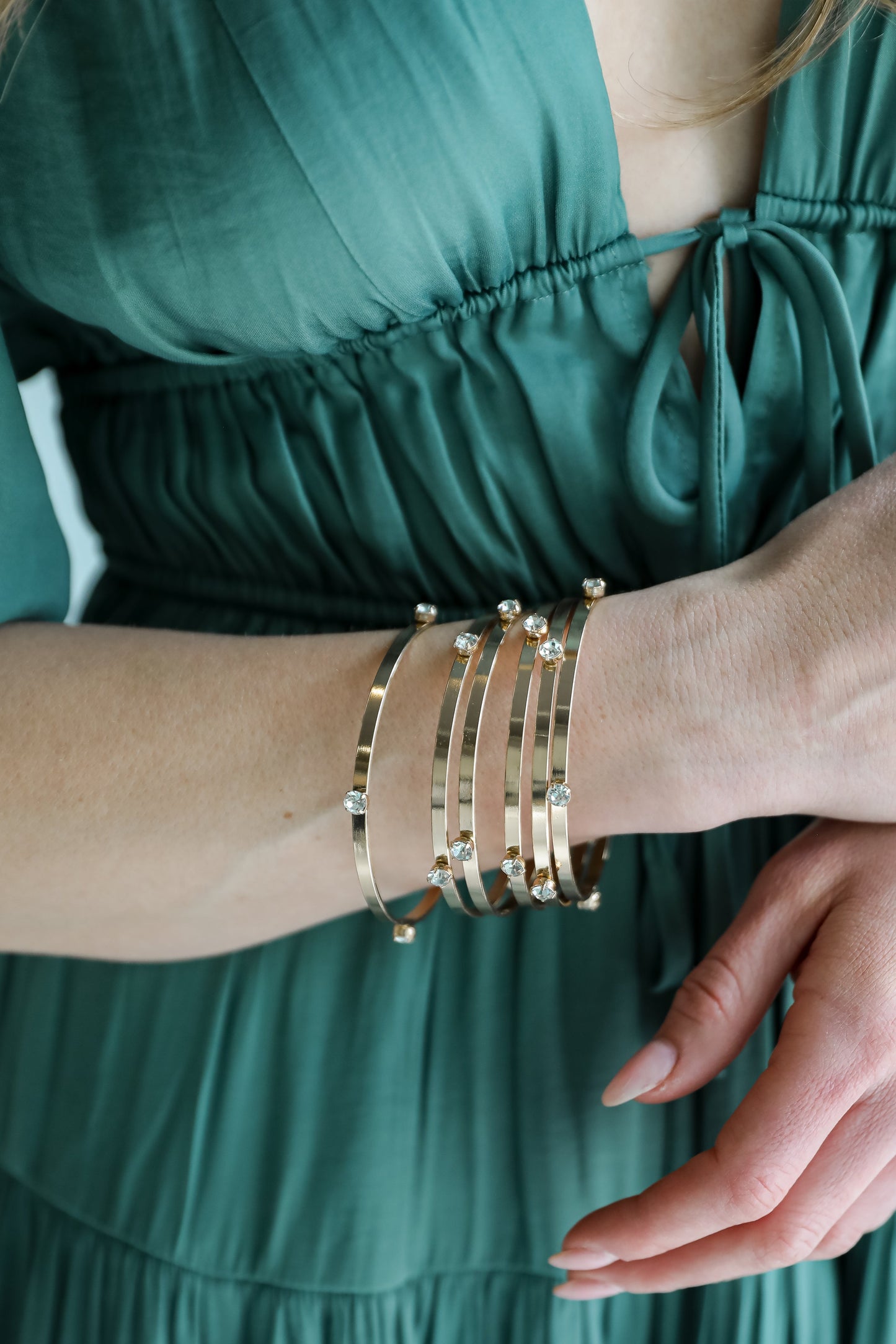 Ashley Gold Rhinestone Bangle Set