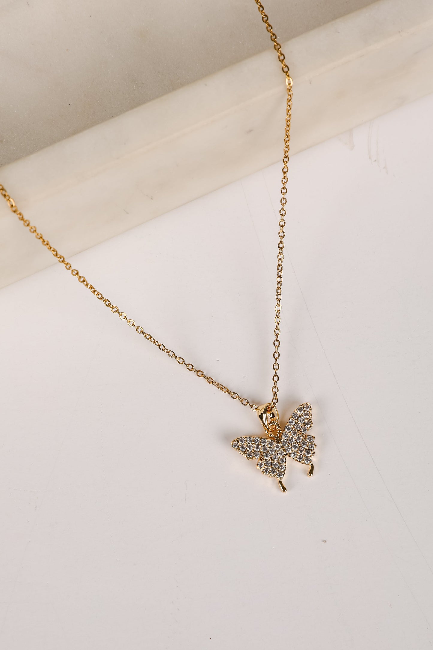 Shannon Gold Rhinestone Butterfly Charm Necklace