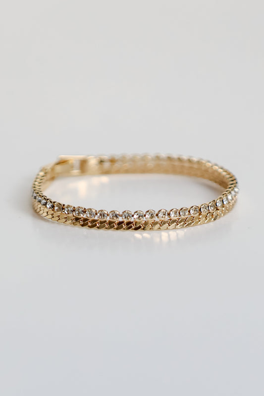 FINAL SALE - Gabriella Gold Rhinestone Chain Bracelet