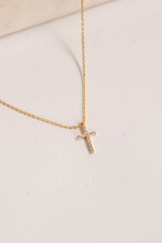 Harlow Gold Rhinestone Cross Charm Necklace