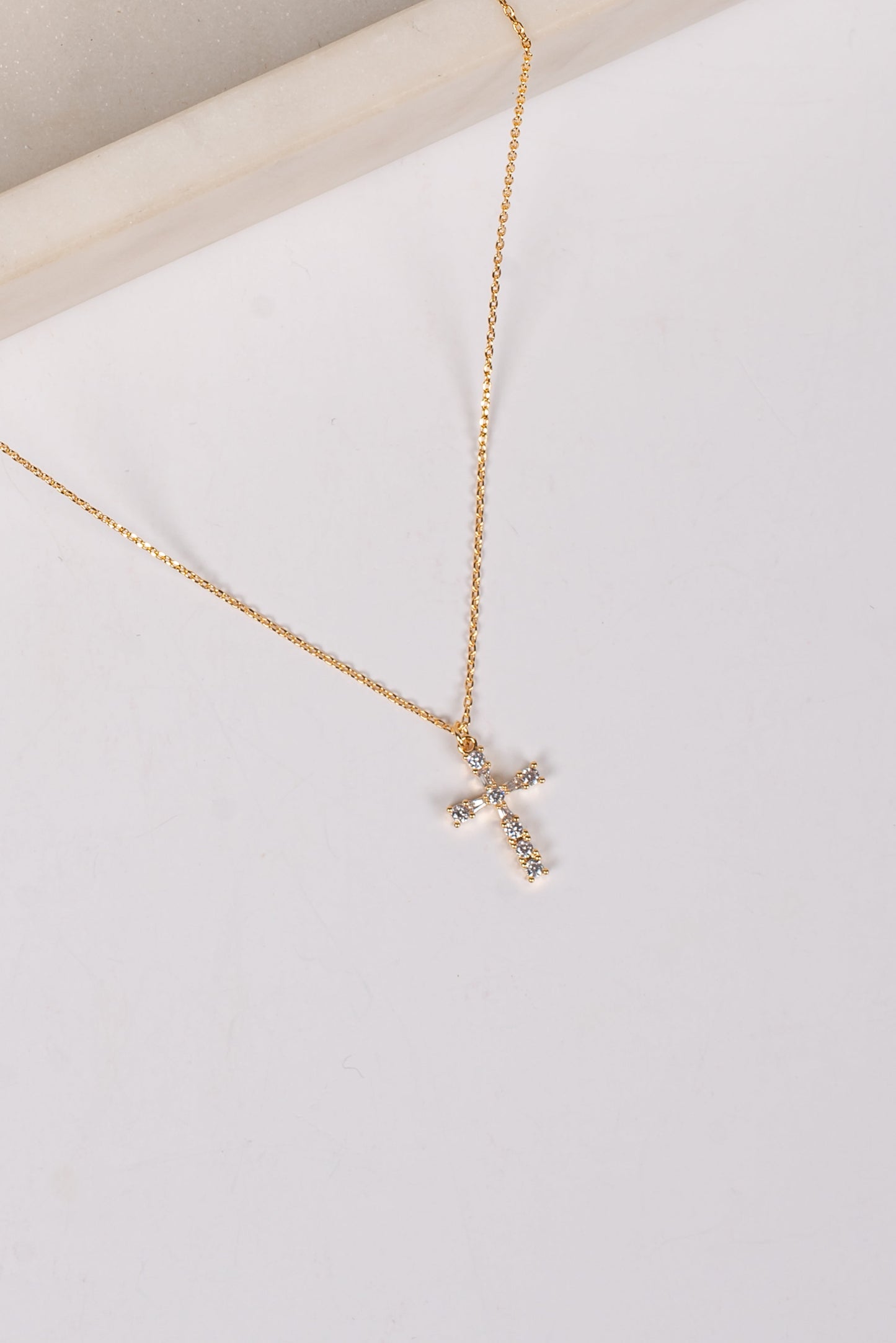 Wren Gold Rhinestone Cross Charm Necklace