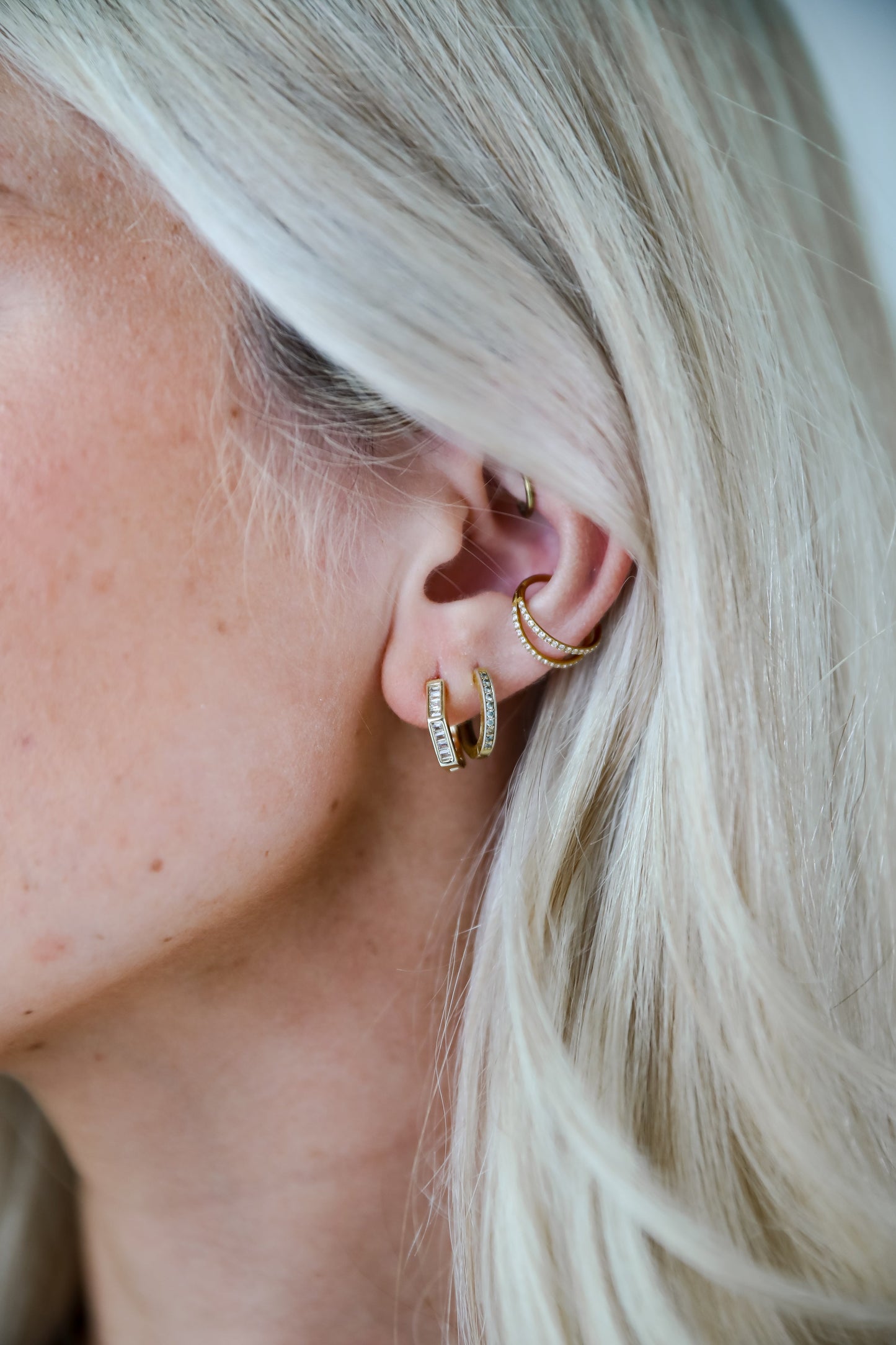 FINAL SALE - Ava Gold Rhinestone Geometric Mini Hoop Earrings