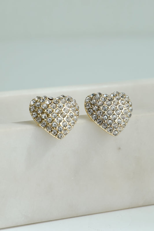Diana Gold Rhinestone Heart Stud Earrings