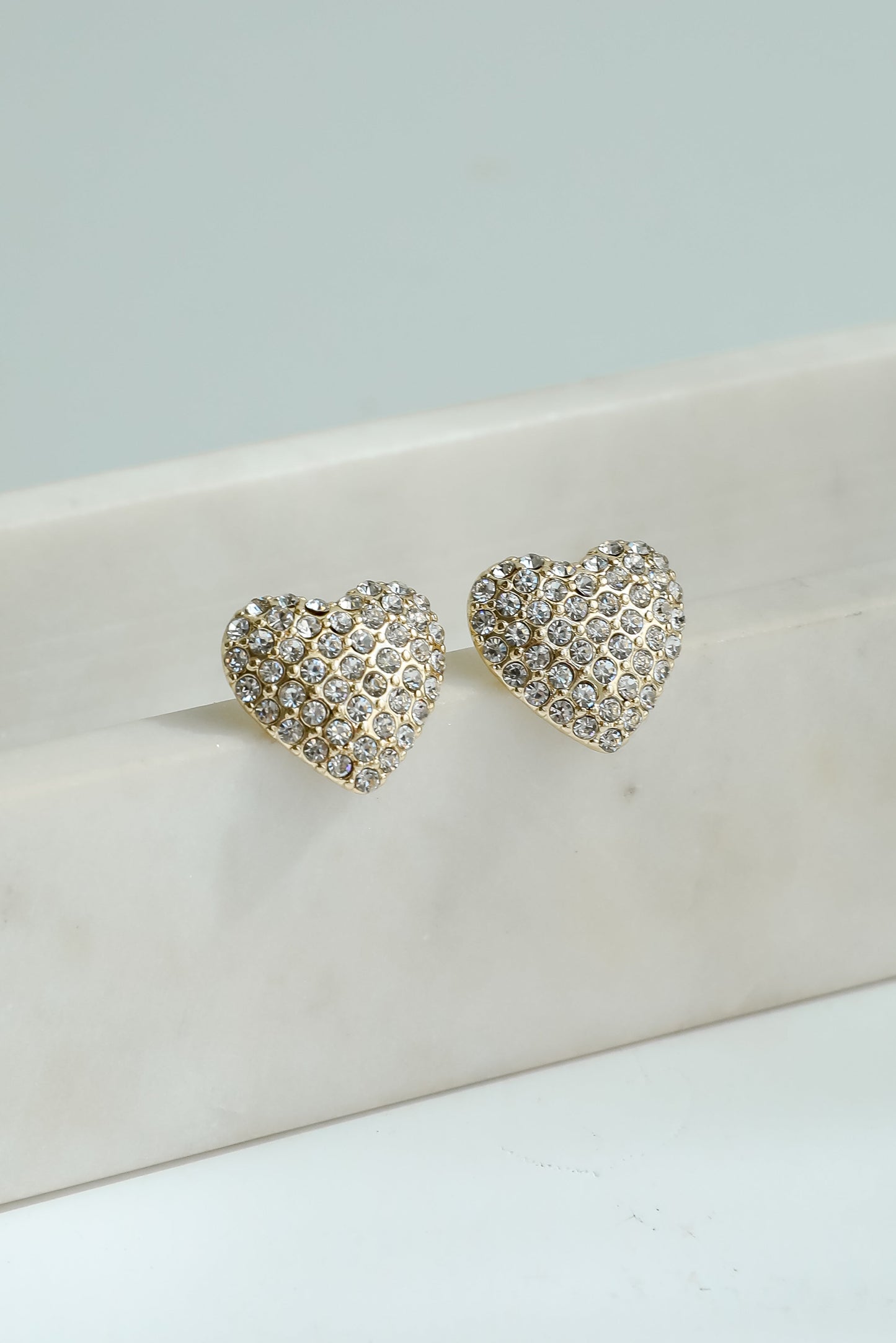 Diana Gold Rhinestone Heart Stud Earrings