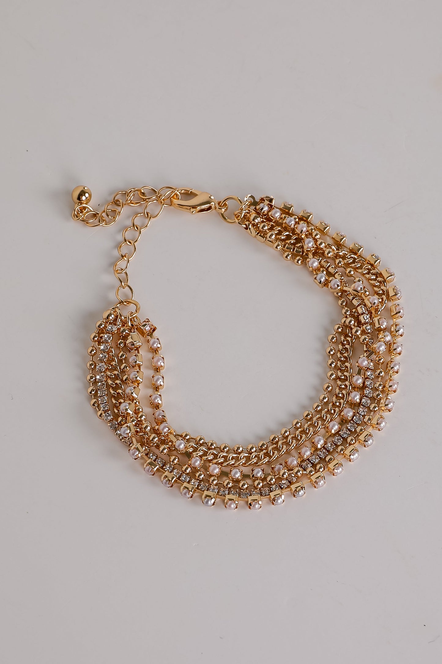 Laura Gold Rhinestone + Pearl Layered Chain Bracelet