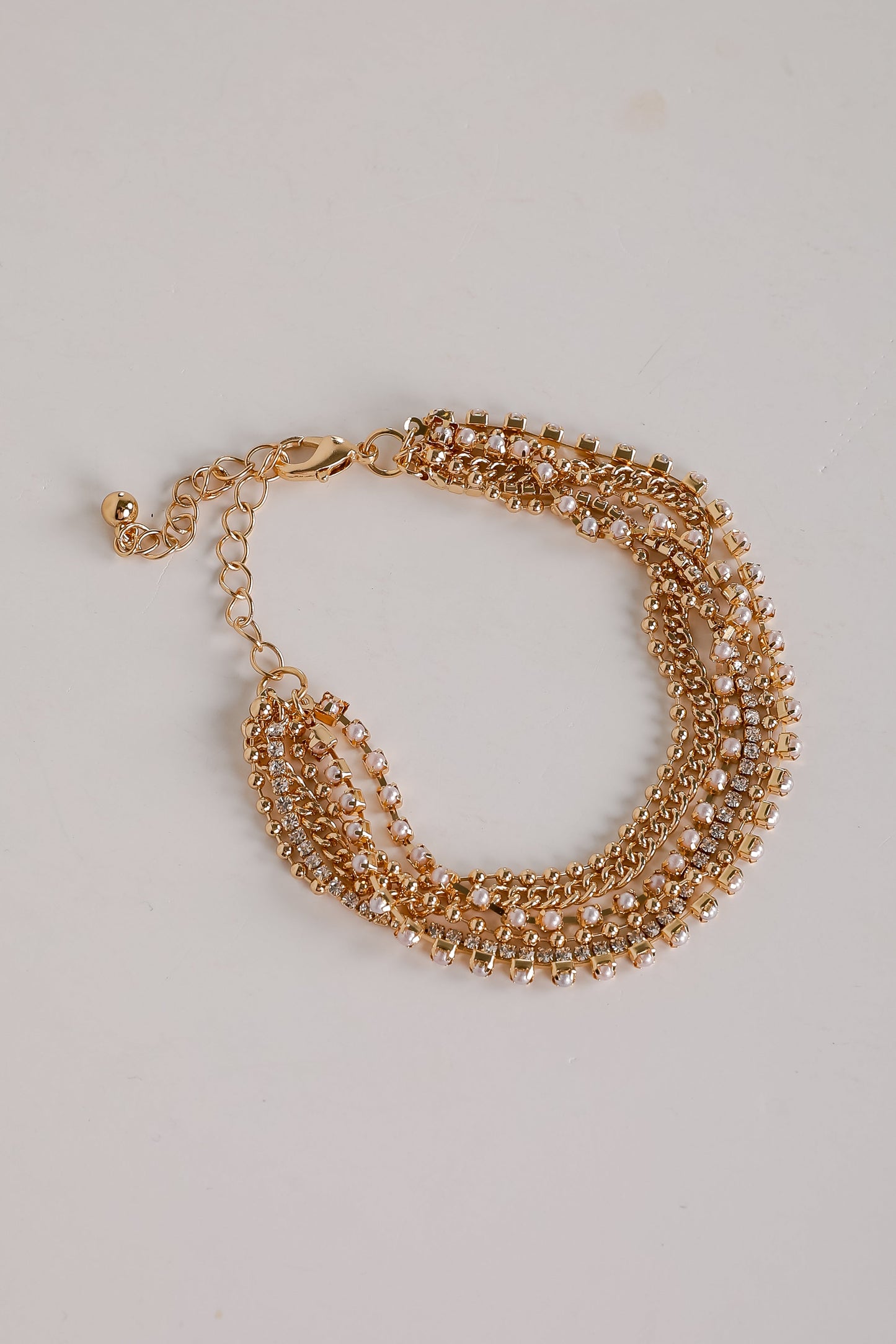 Laura Gold Rhinestone + Pearl Layered Chain Bracelet