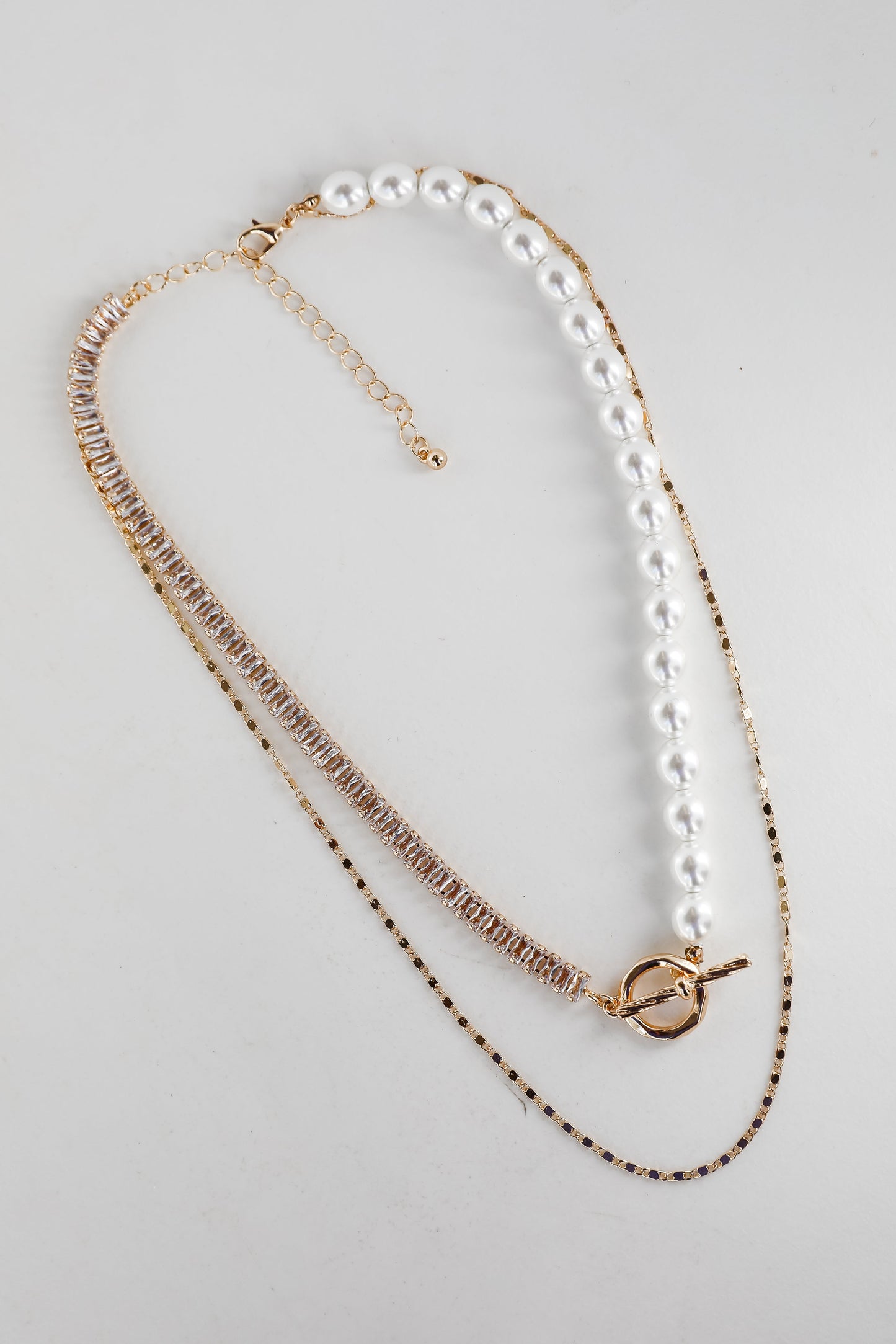 FINAL SALE - Stella Gold Rhinestone Pearl Layered Necklace