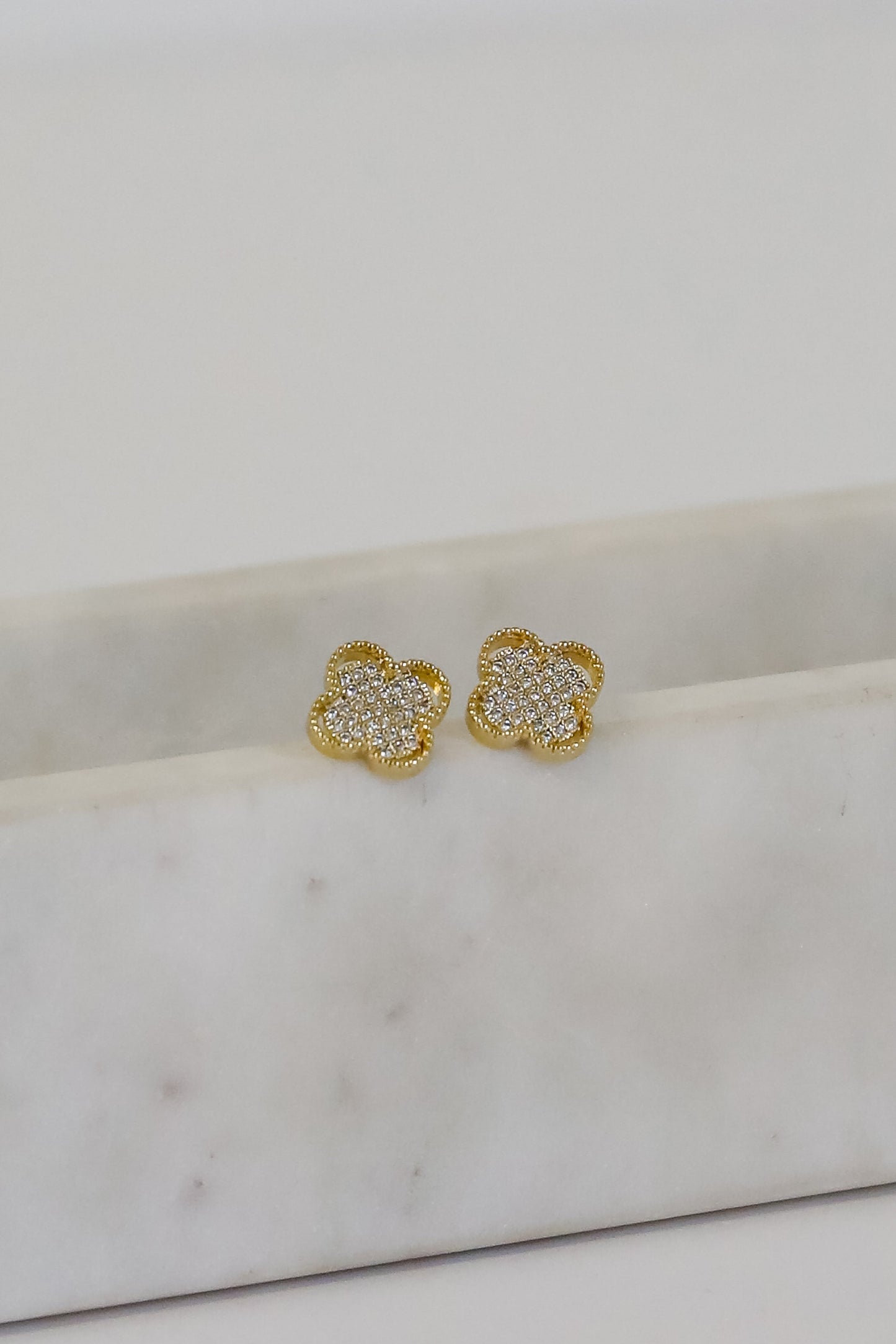 Nina Gold Rhinestone Quatrefoil Stud Earrings