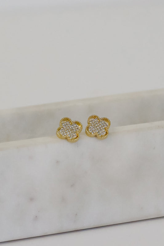 Nina Gold Rhinestone Quatrefoil Stud Earrings