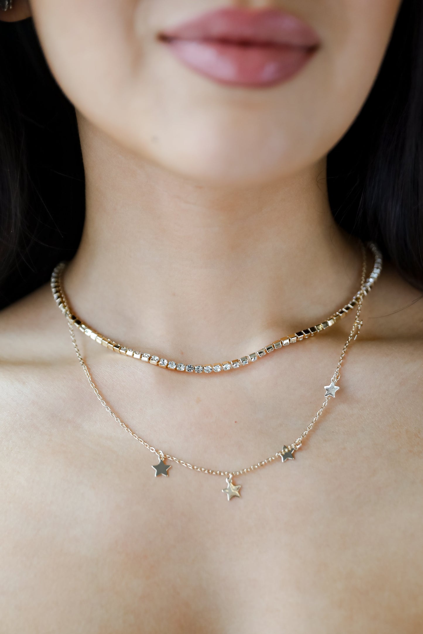 FINAL SALE - Bri Gold Rhinestone Star Charm Layered Necklace