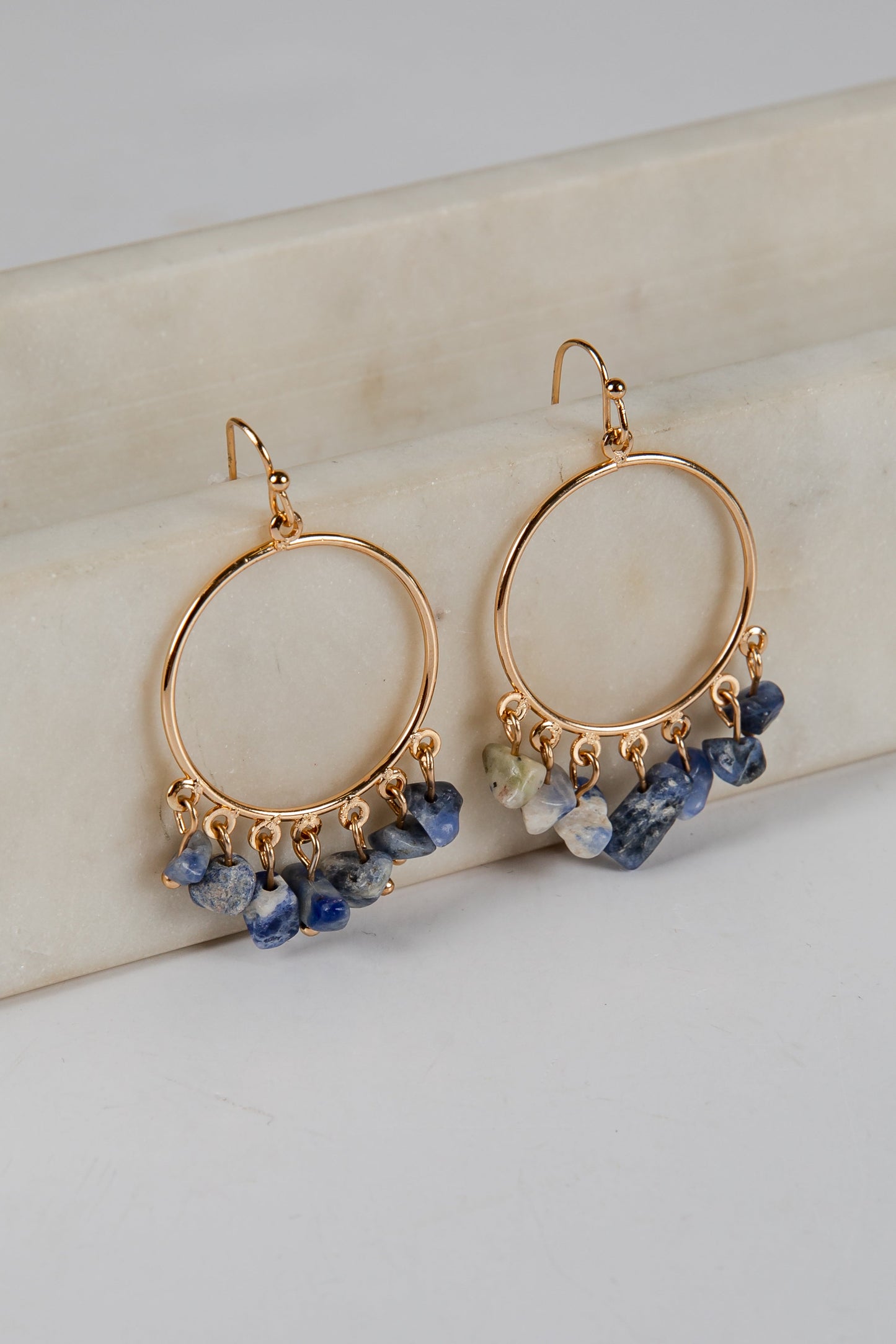 Mila Blue Stone Circle Drop Earrings