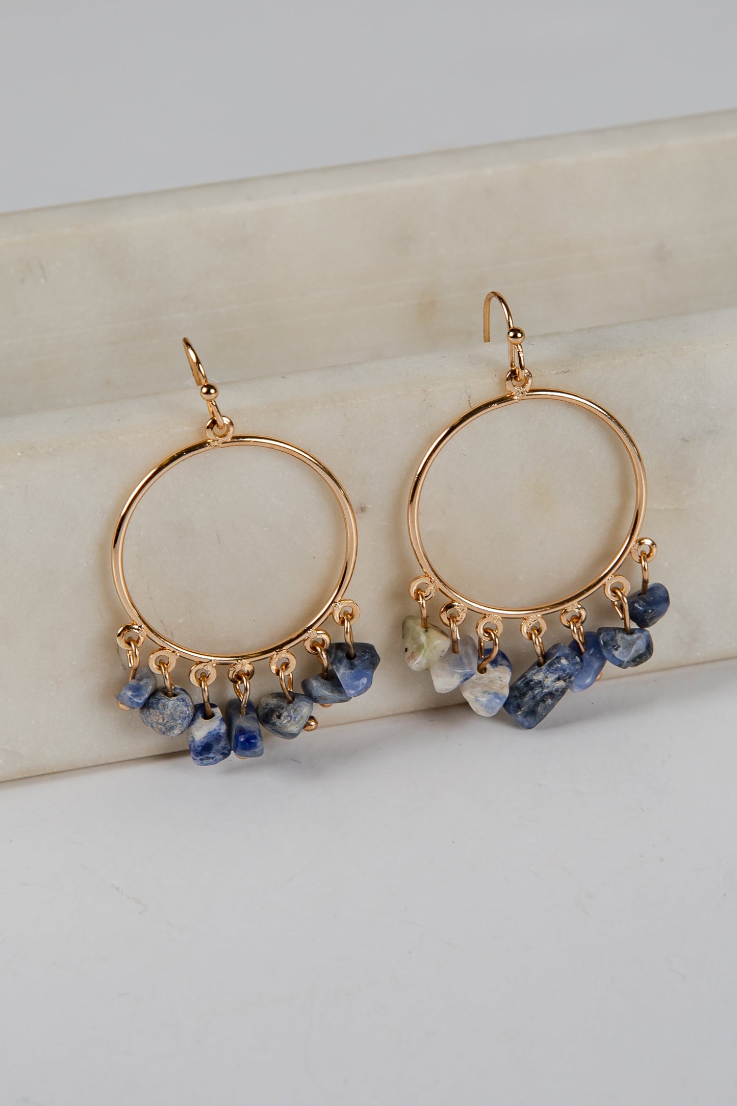 Mila Blue Stone Circle Drop Earrings