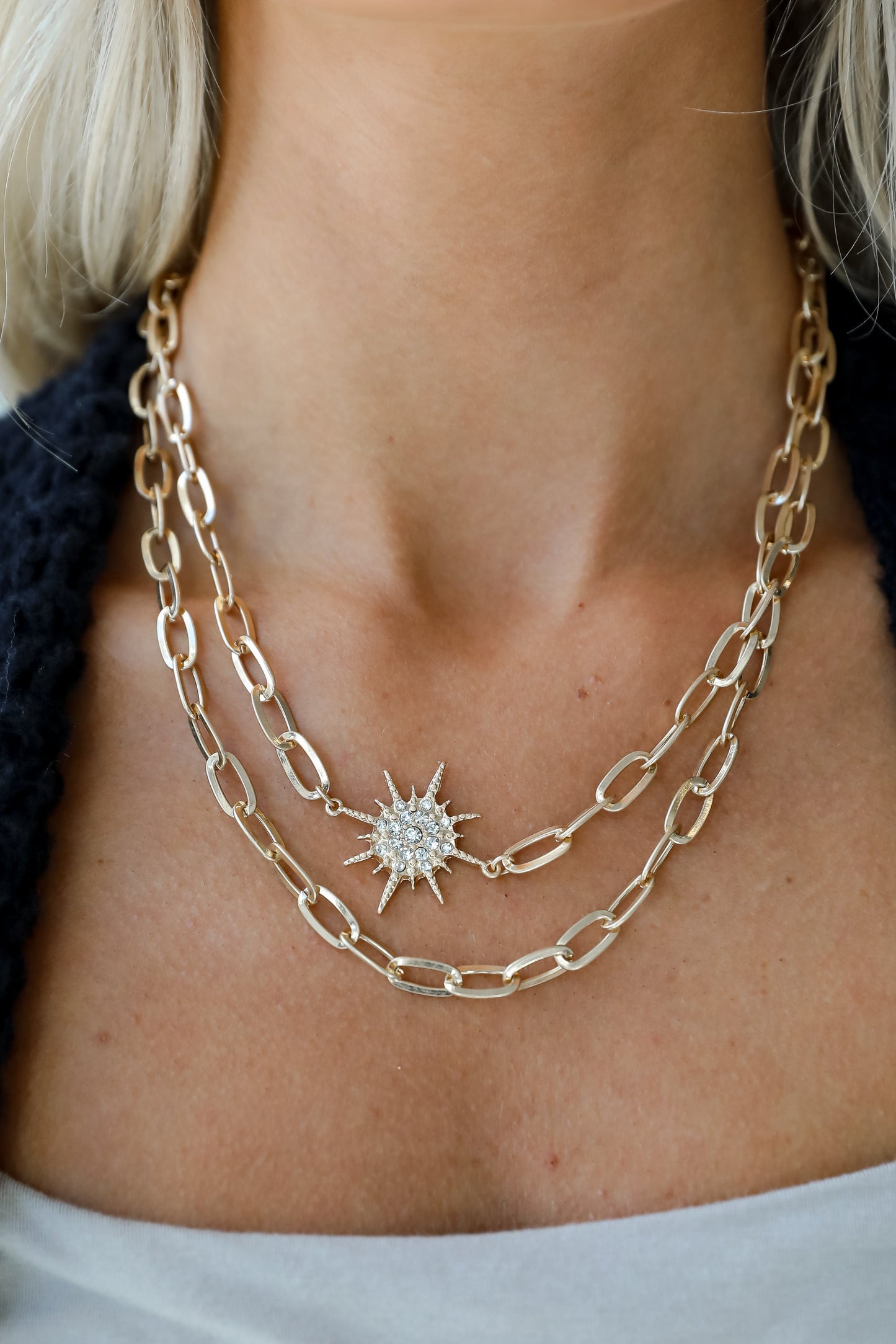 FINAL SALE - Bianca Gold Sunburst Layered Chain Necklace