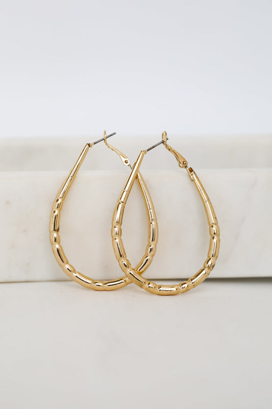 FINAL SALE - Brielle Gold Textured Teardrop Hoop Earrings