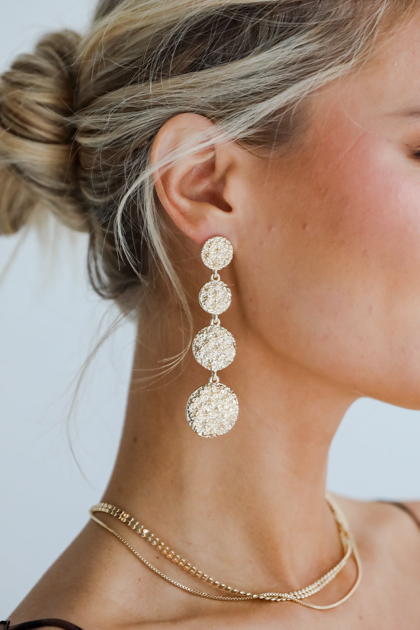 Sarah Gold Textured Drop Earrings