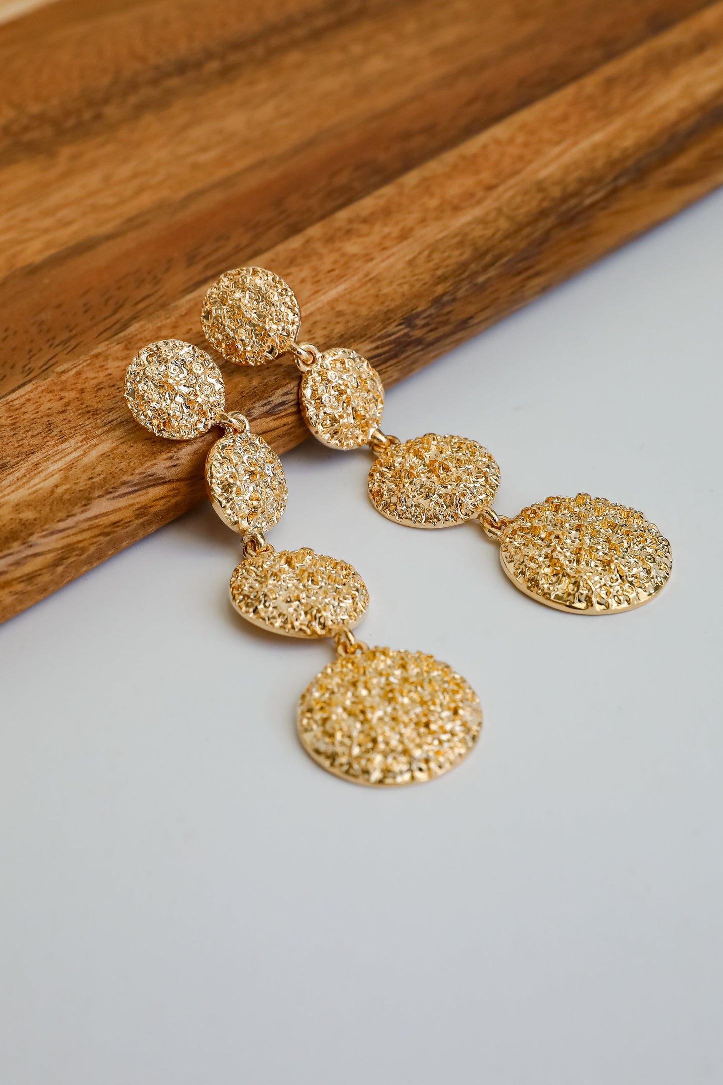 Sarah Gold Textured Drop Earrings