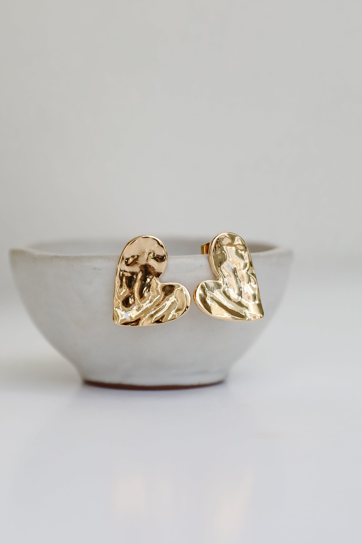 Meg Gold Hammered Heart Stud Earrings