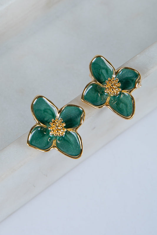 Nora Dark Green Flower Earrings