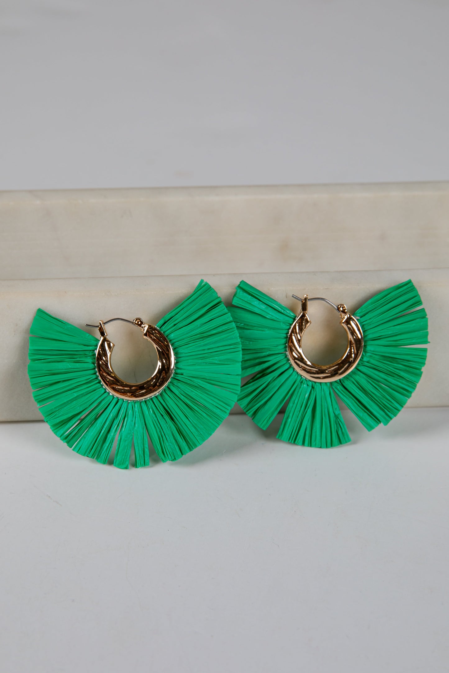 Lydia Green Straw Fringe Hoop Earrings