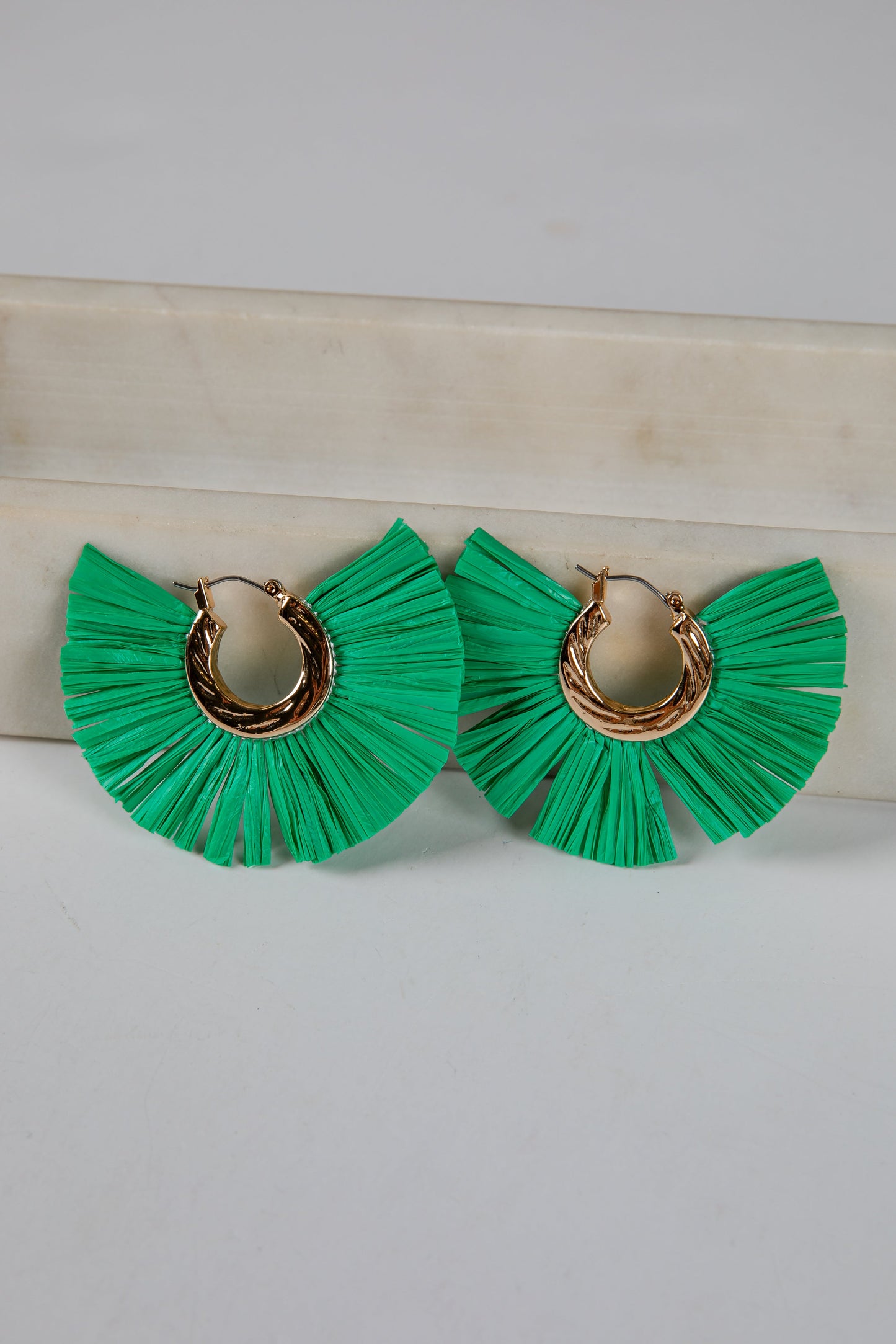 Lydia Green Straw Fringe Hoop Earrings