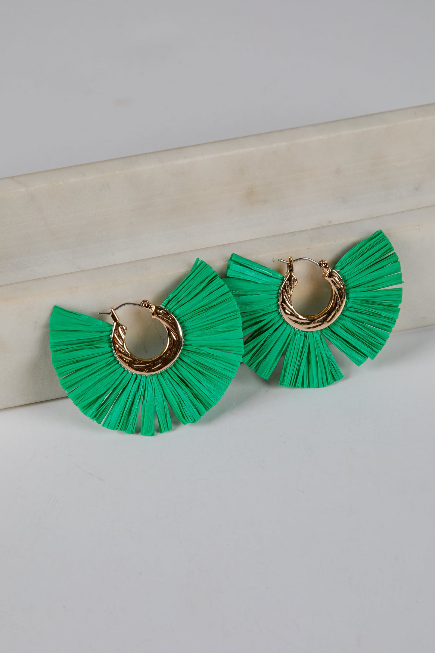 Lydia Green Straw Fringe Hoop Earrings