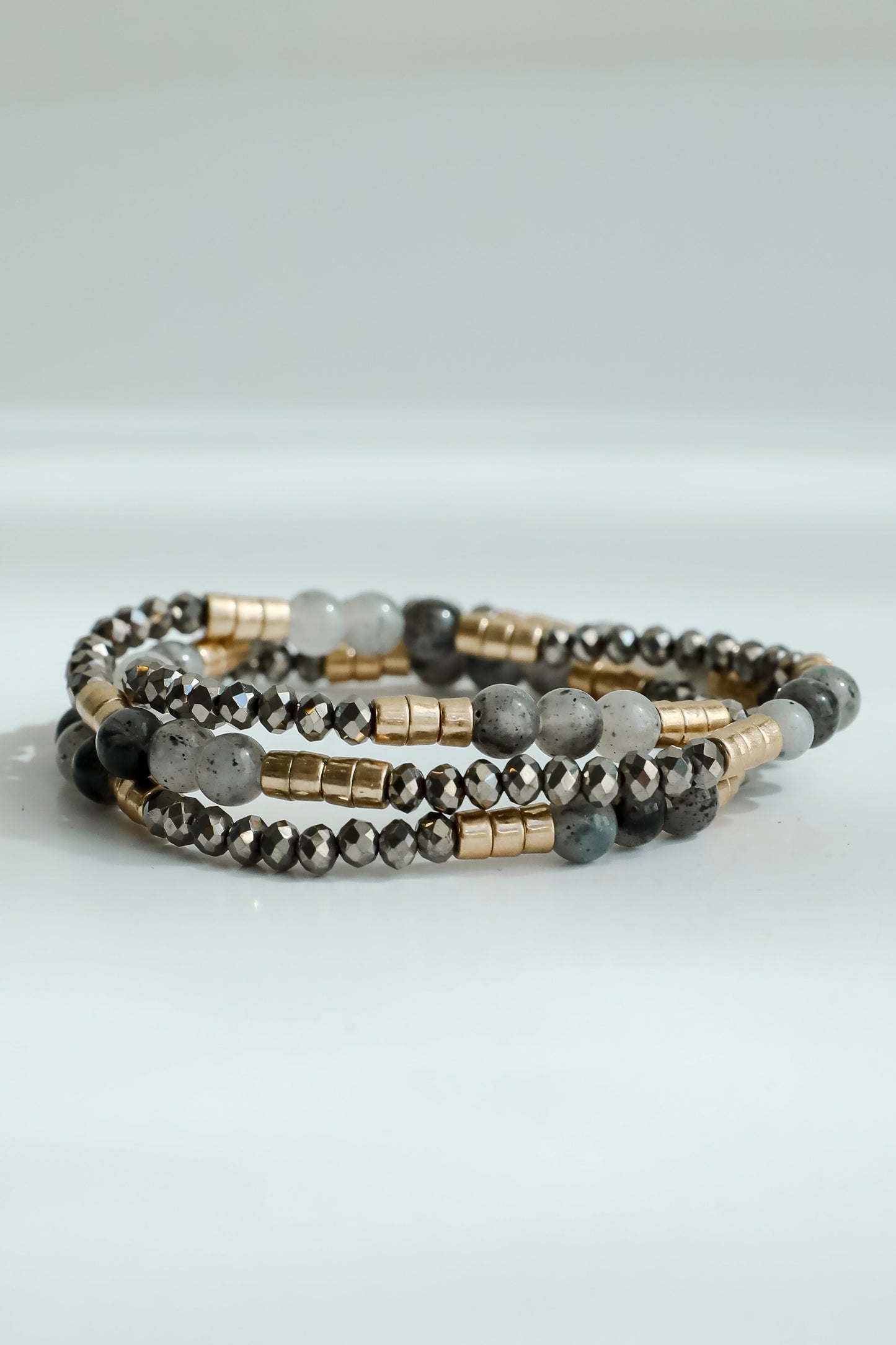 FINAL SALE - Andrea Grey Beaded Bracelet Set
