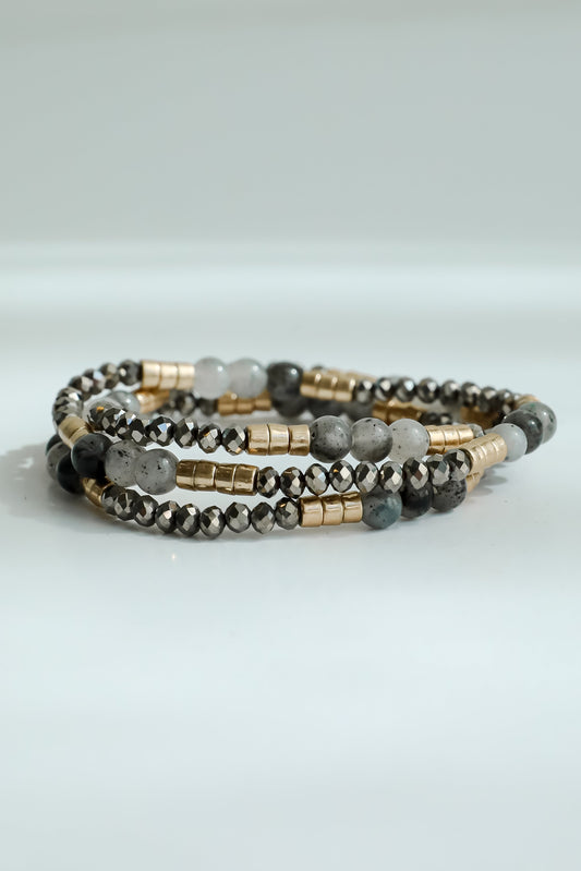 FINAL SALE - Andrea Grey Beaded Bracelet Set