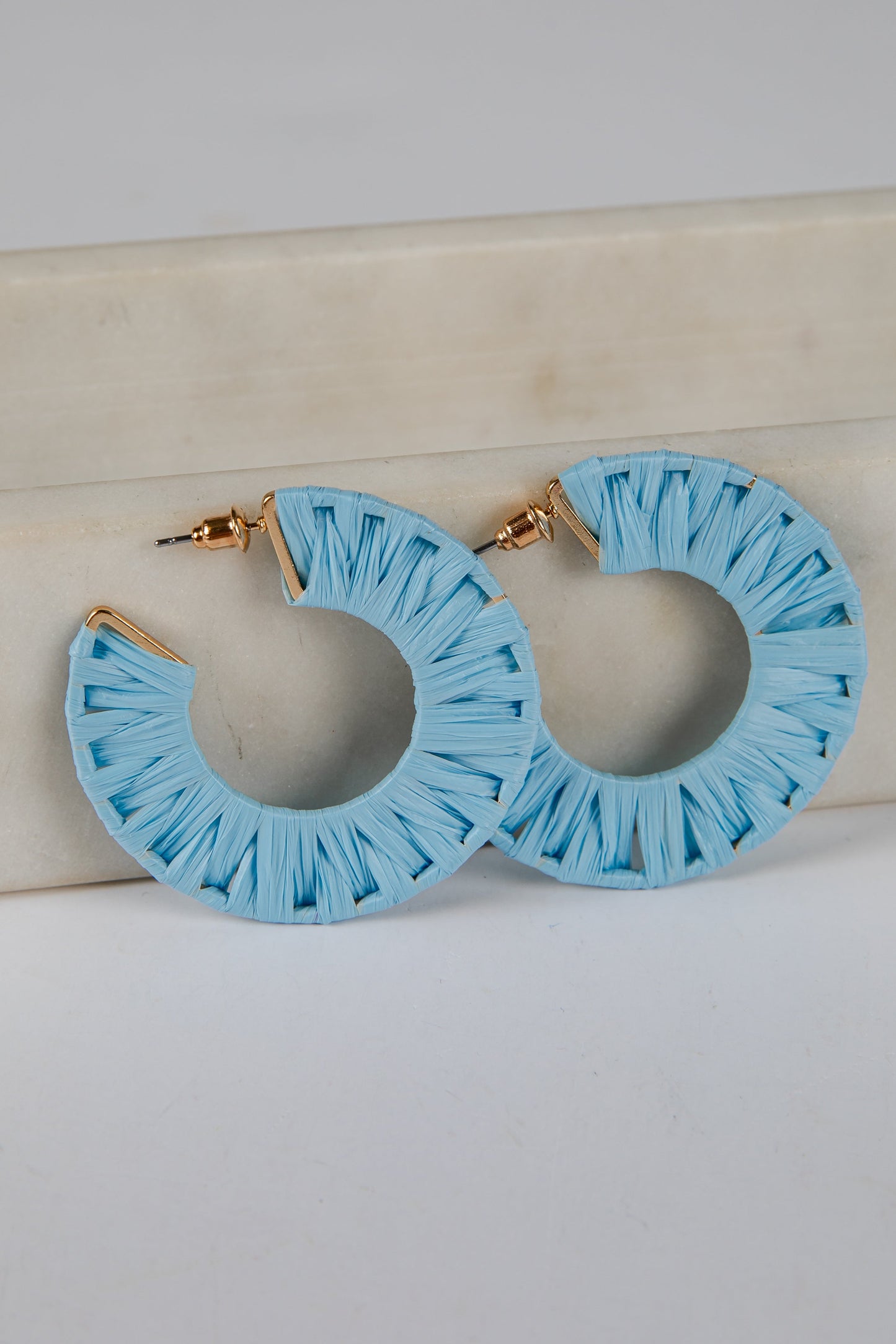 Sarah Blue Straw Hoop Earrings