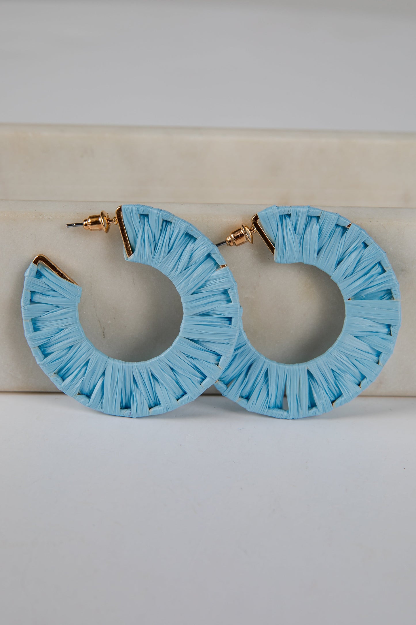 Sarah Blue Straw Hoop Earrings